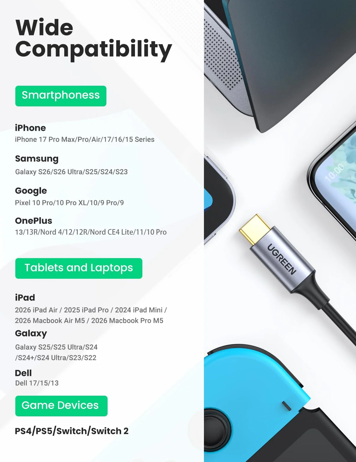 UGREEN USB C na Cinch Audio Kabel Type C na 2RCA Stereo Adapterkabel (1.5m) | Type C auf 2RCA Stereo Adapterkabel kompatybilny z iphone 17 Serie, Galaxy S25 Serie, iPad Pro/Air, MacBook Pro, Mac mini M4