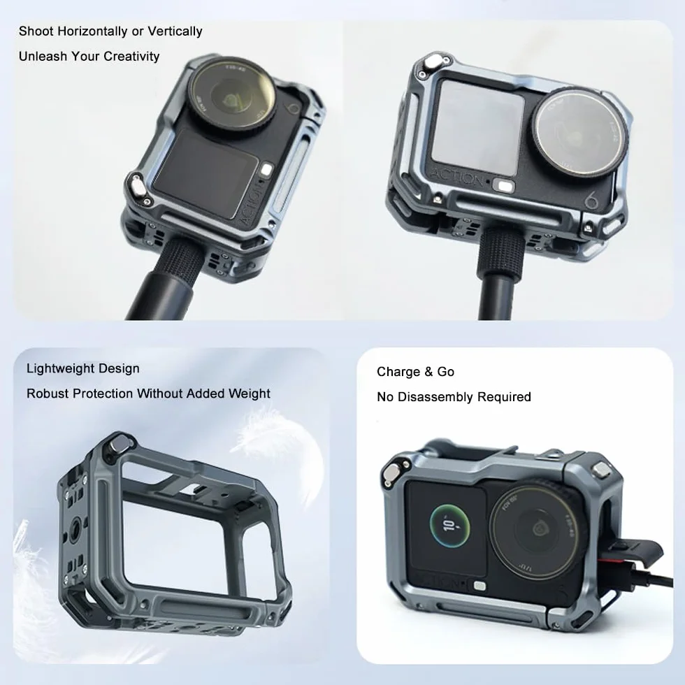 Dla DJI OSMO ACTION 6, aluminiowa rama ochronna z szybkim zwalnianiem, etui ochronne przed upadkiem, wielofunkcyjny adapter rozszerzeń OSMO ACTION 6