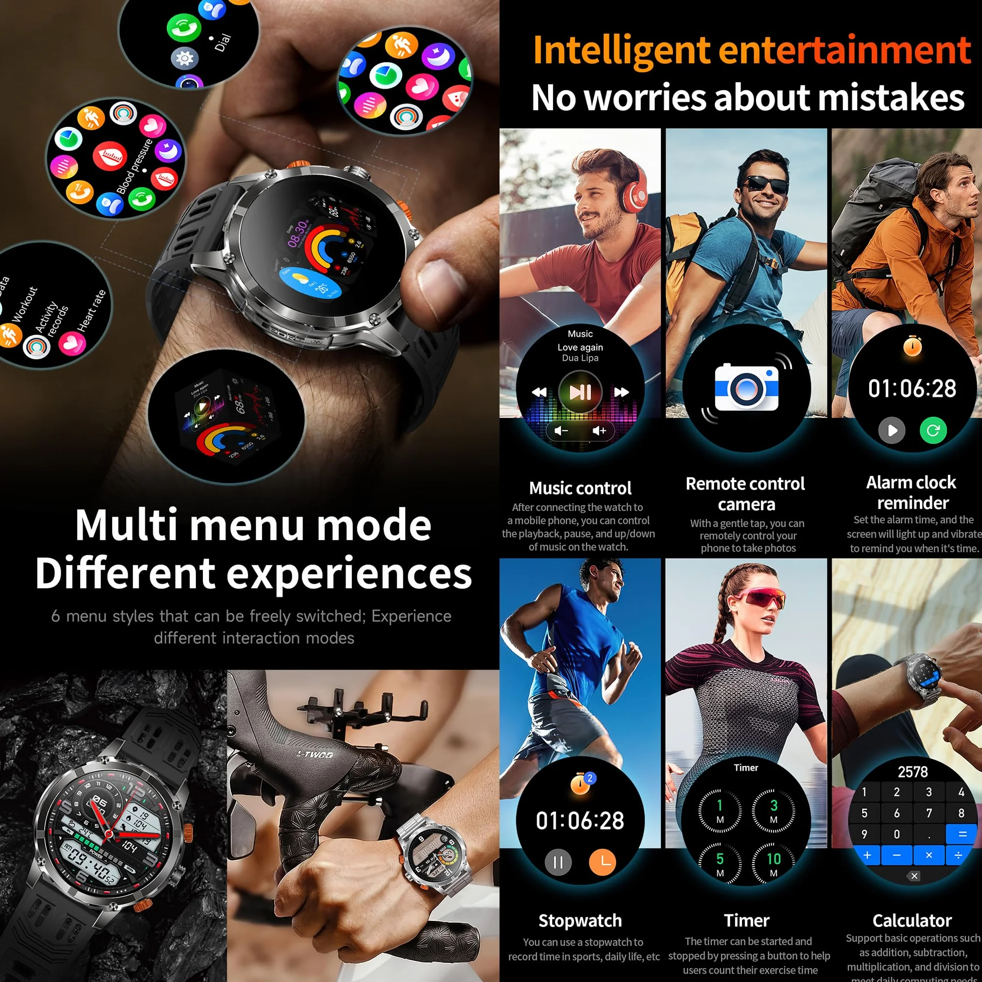 Smartwatche Mężczyzna z Funkcje Telefonu Bluetooth, Bateria 530 mAh, Sportowy Smartwatch 1,7" AMOLED ze 110+ trybami Sportowymi, Pomiarem Tętna, SpO2, Wodoodpornością dla Android iOS (srebrny)
