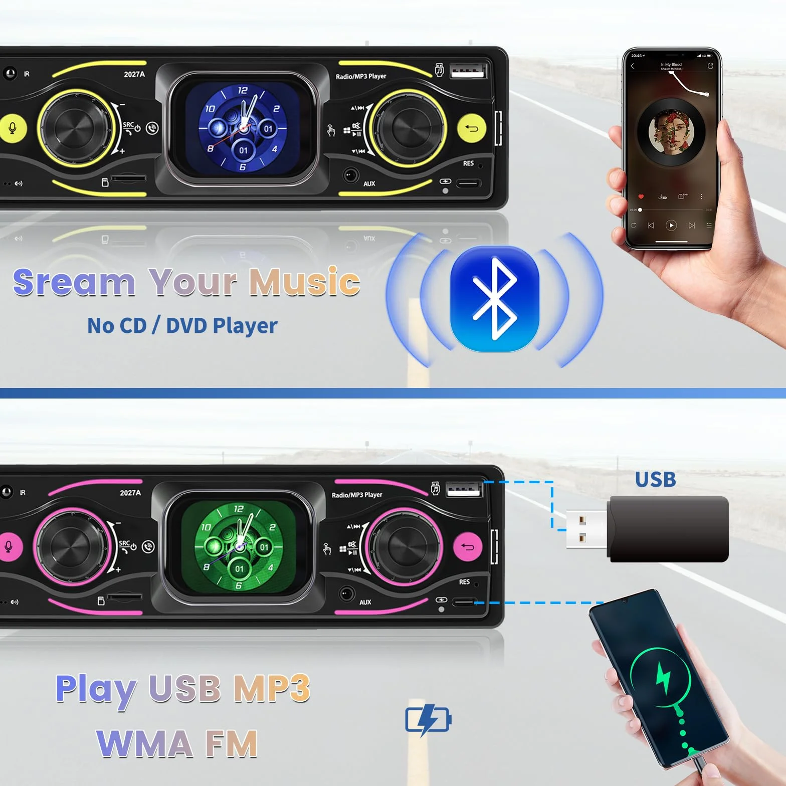 Inefala Radio samochodowe 1 DIN, radio 1 DIN z radiem FM, Bluetooth, EQ, SWC, USB-A&C, wejście AUX, złącze kart TF, zestaw głośnomówiący