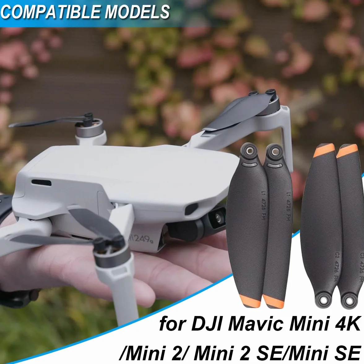 dla DJI Mini 4K/Mini 2/Mini 2 SE/Mini SE Śmigła, 16 szt. Zastąp Ostrza Niski poziom hałasu Quick-Release Wings for DJI Mini 4K 2 SE Drone Repair with Screws and Screwdriver (pomarańczowe)