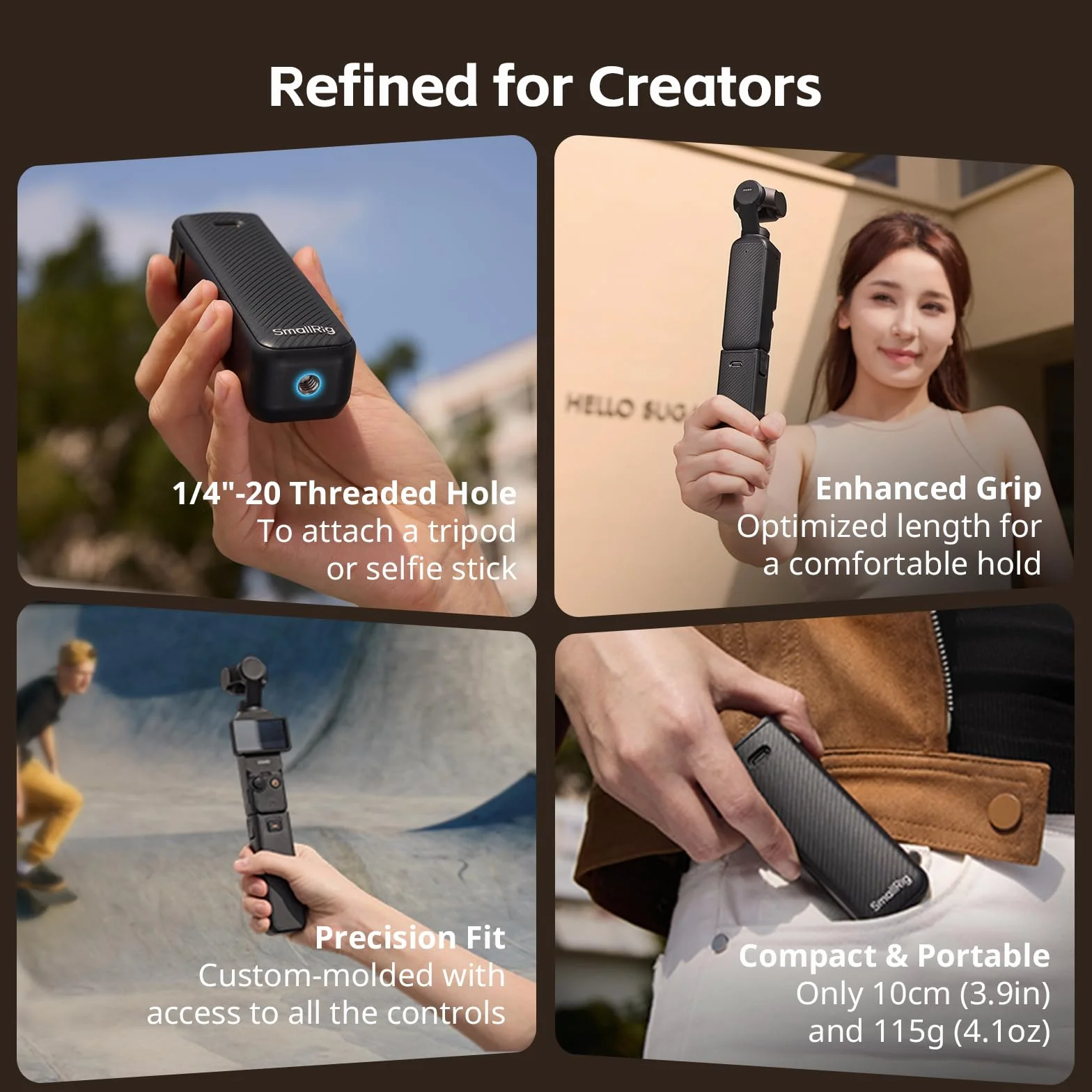 SMALLRIG Uchwyt na baterie Osmo Pocket 4/3 do DJI, uchwyt zasilający o pojemności 5000mAh z szybkim ładowaniem 20W, bezprzewodowe połączenie audio z mikrofonem, do statywu/kija do selfie - 5705