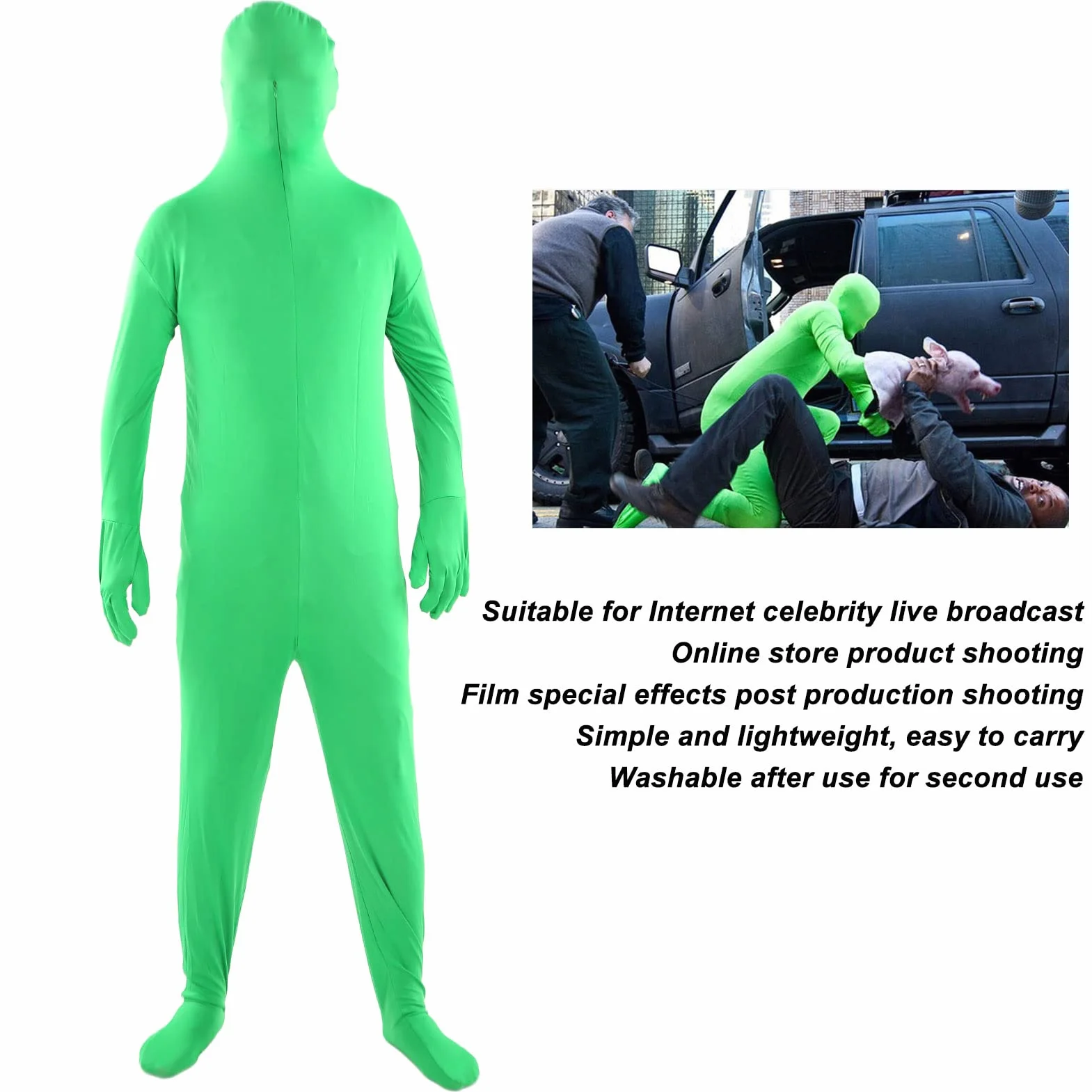 Body z Zielonym Ekranem Chromakey Body Suit Całe Ciało Split Design Znikający Mężczyzna do Fotografii Film Film Efekt Fotograficzny, Unisex Stretch Kostium dla Dorosłych Dopasowany do(180cm)