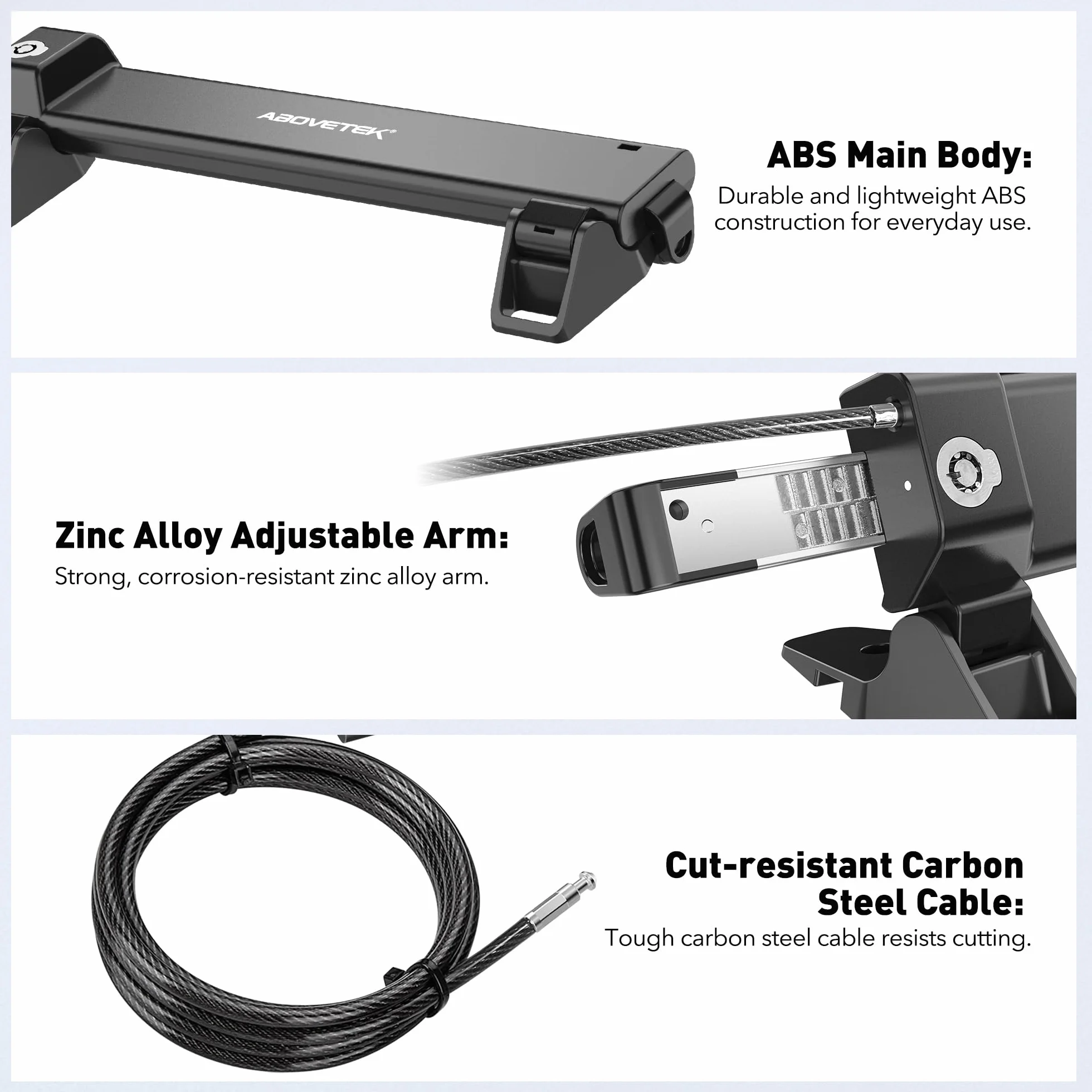 AboveTEK MacBook & Surface Stacja blokująca do laptopa z kablem Combo Lock, antykradzieżowa, składany uchwyt na biurko, regulowany i przenośny, pasuje do laptopów/notebooków 30.5 cm-40.6 cm, czarna