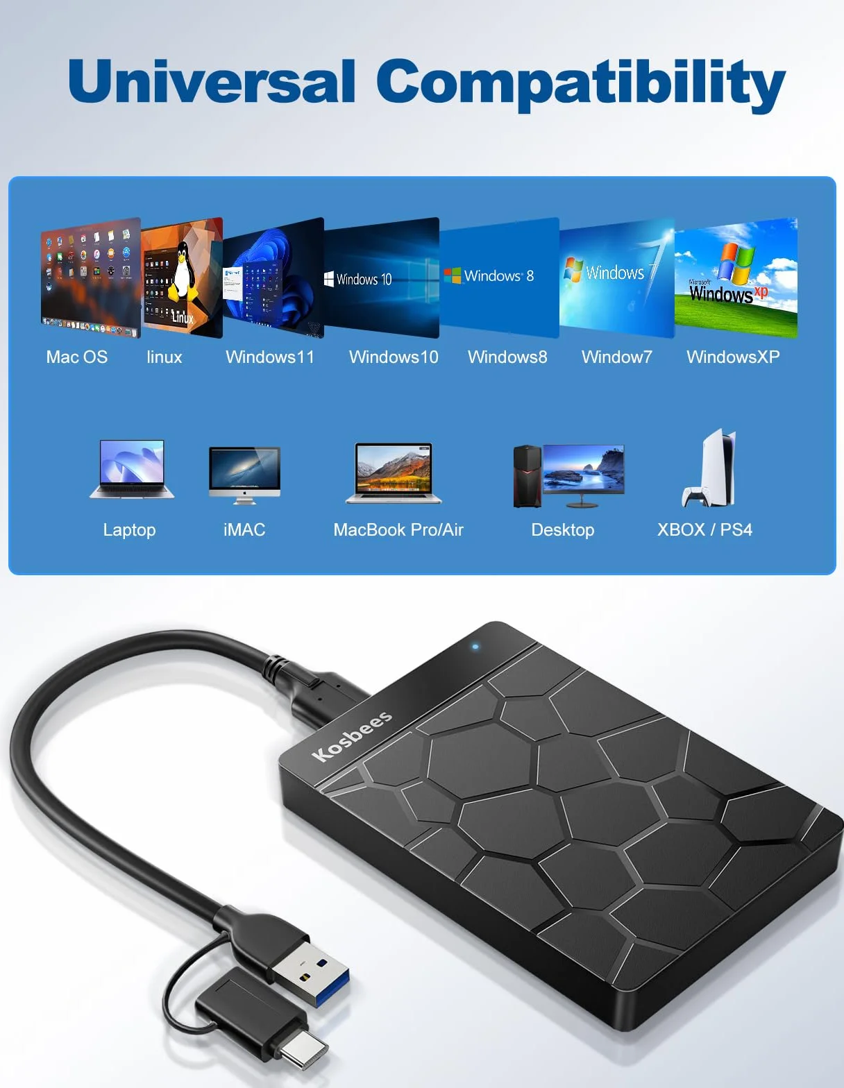 Zewnętrzne dyski twarde 500 GB, przenośny dysk twardy do systemu Windows, ultra cienki zewnętrzny dysk twardy kompatybilny z komputerami PC, Mac, laptopem, PS4, Xbox One, Xbox 360; gotowy do