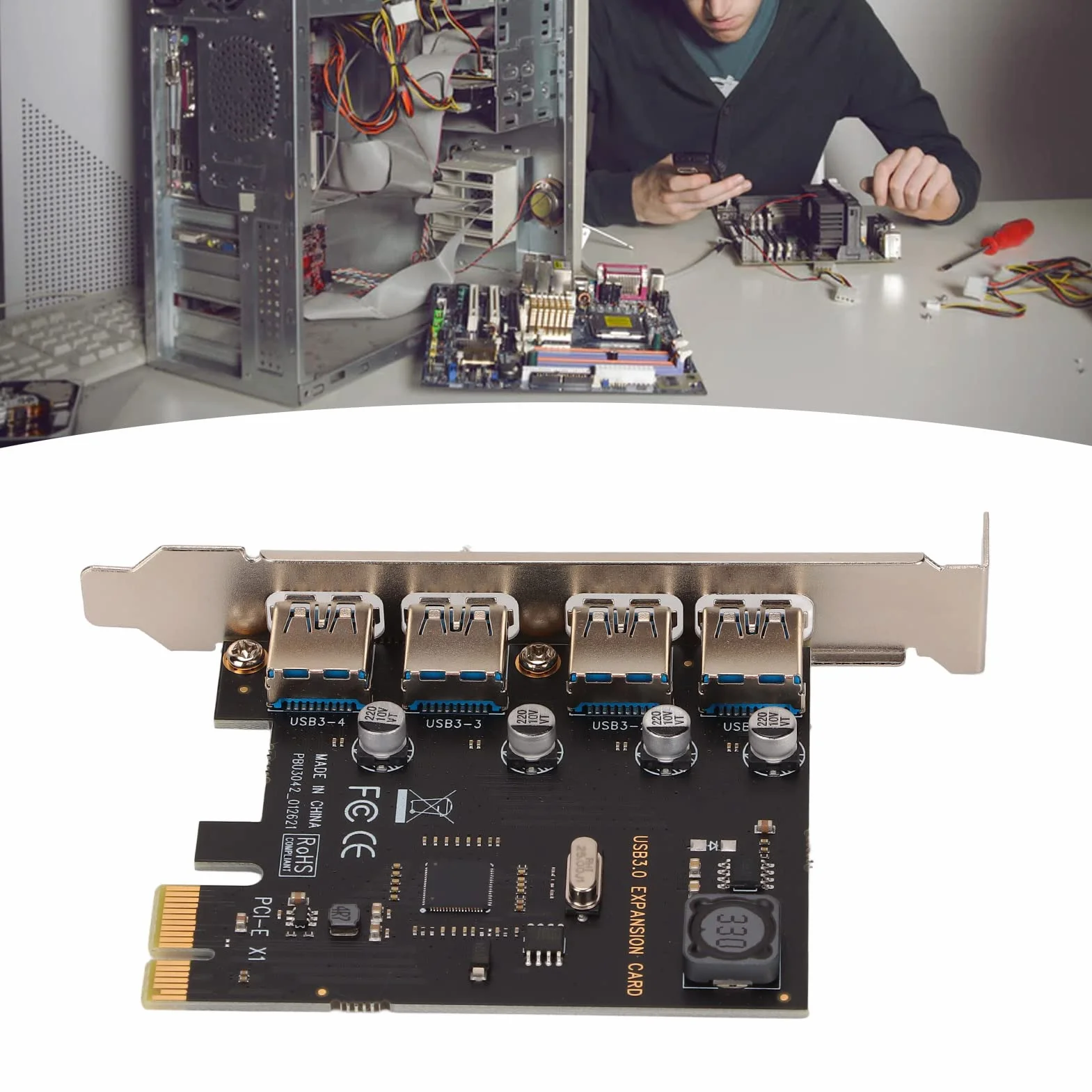 Karta PCI E 5Gbps na USB 3.0, 4 Porty PCI Expresse na Kartę Rozszerzeń USB, Karta Kontrolera Koncentratora Deskstop Server PCI-E USB3.0 dla Xp, dla dla i dla dla