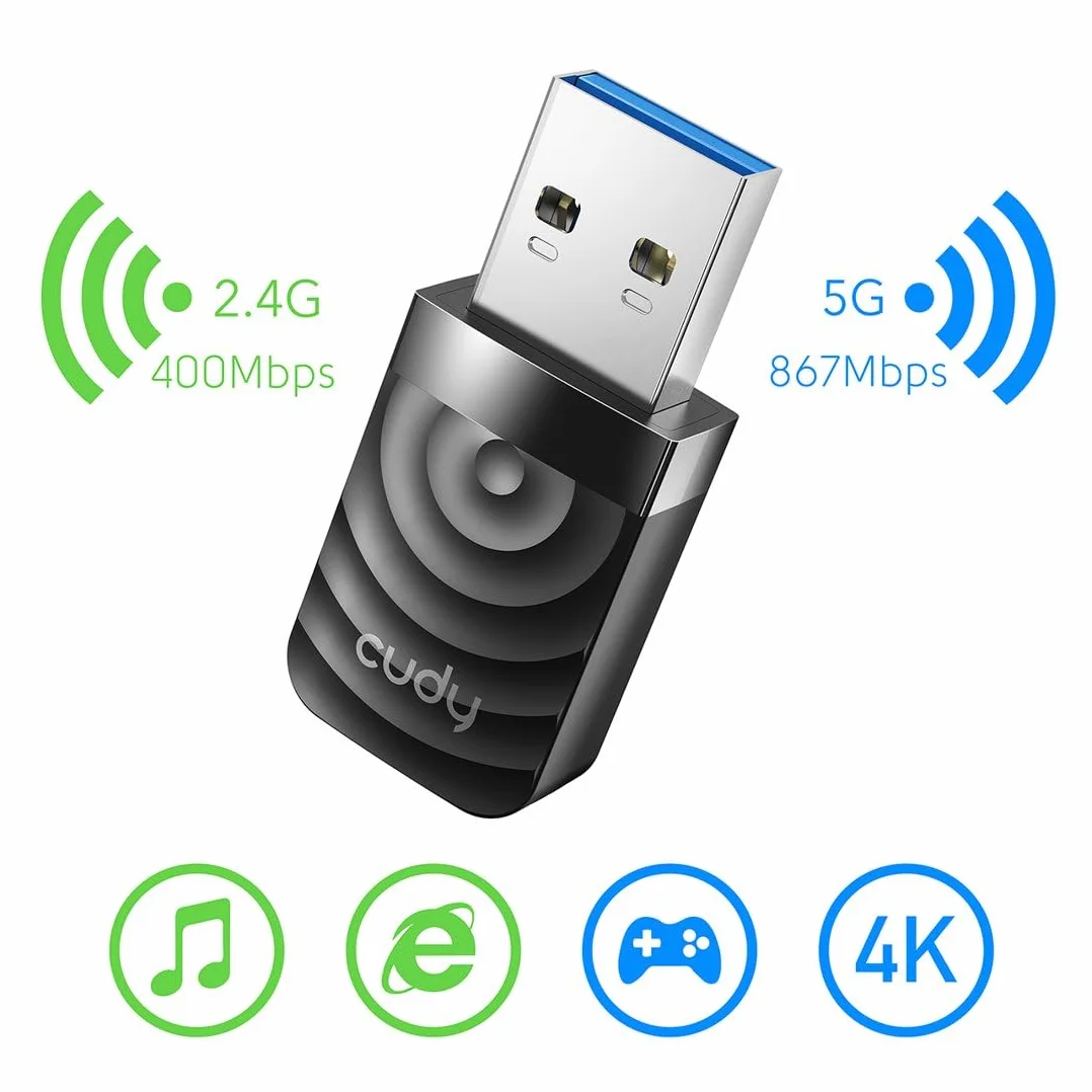 Cudy AC 1300 Mbps WiFi Adapter USB 3.0 na PC, 5Ghz/2.4Ghz, czarny