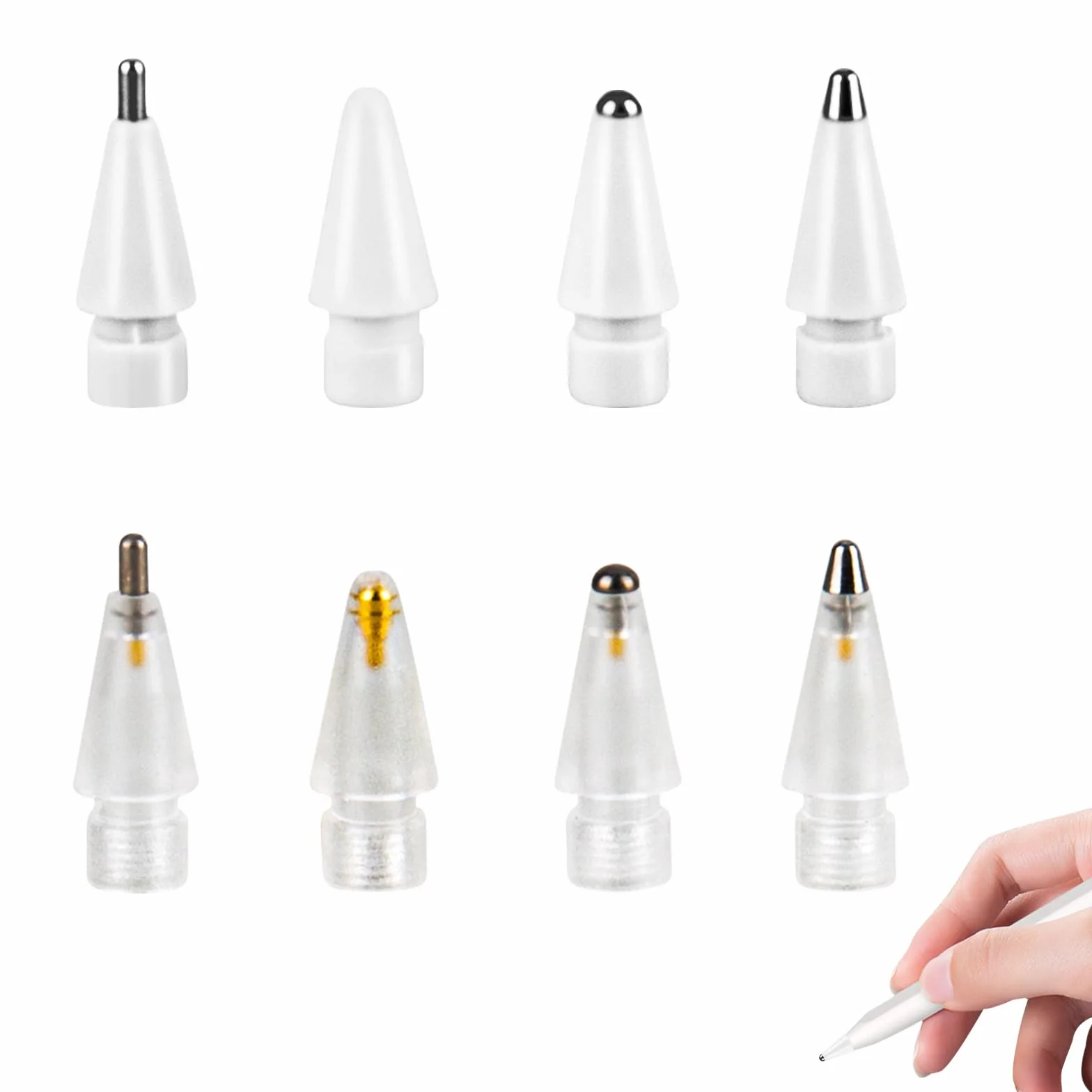Końcówka do Apple Pencil 2. generacji, 8 sztuk końcówek zamiennych do Apple Pencil 1. generacji i 2. generacji, odporny na zużycie, precyzyjny, z tworzywa sztucznego i metalu, biały