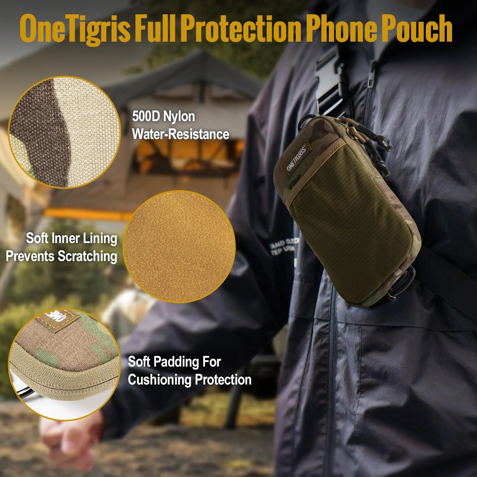 OneTigris Taktyczne etui na telefon komórkowy EDC Pouch Molle małe z karabińczykami 4,7"-6,7" do iPhone 16 15 14 13 12 Pro Max 7 8 Plus Samsung