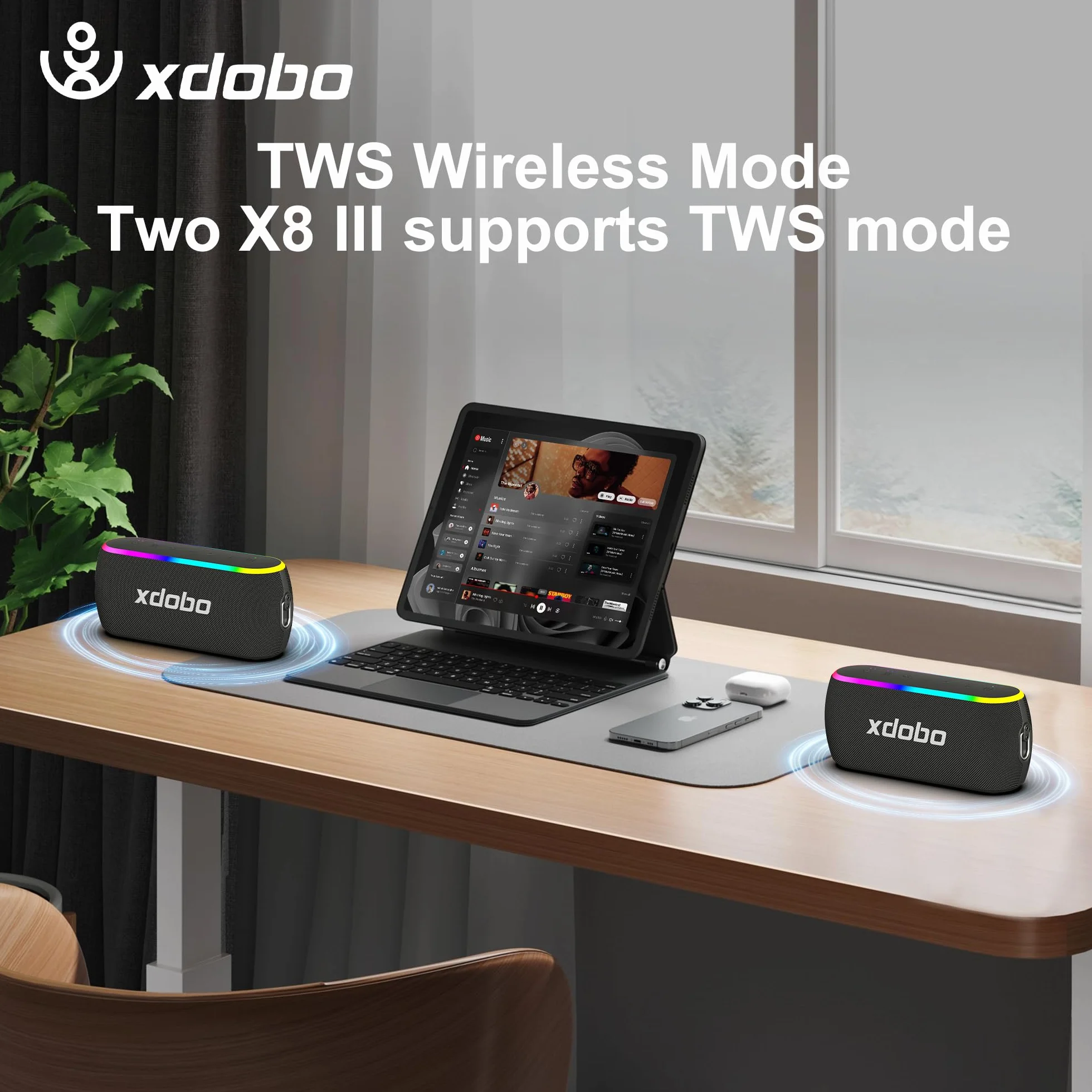 xdobo X8 III przenośny głośnik Bluetooth, 60 W ze światłami RGB, dźwięk przestrzenny TWS, typ C