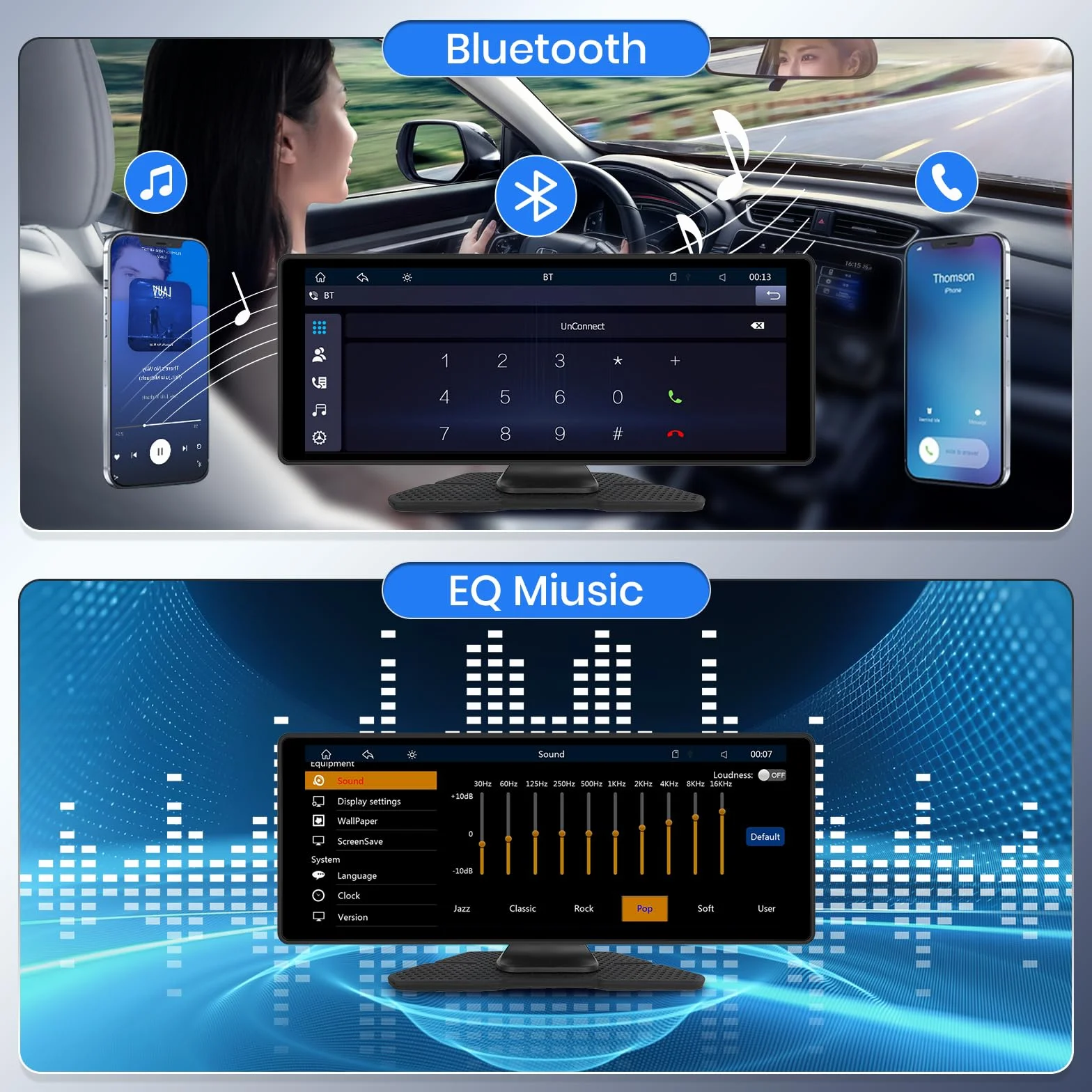 CarPlay i Android bezprzewodowy samochód, przenośny stereo Hodozzy 10,26 cali z ekranem IPS, kamera cofania, sterowanie głosem / AUX/USB
