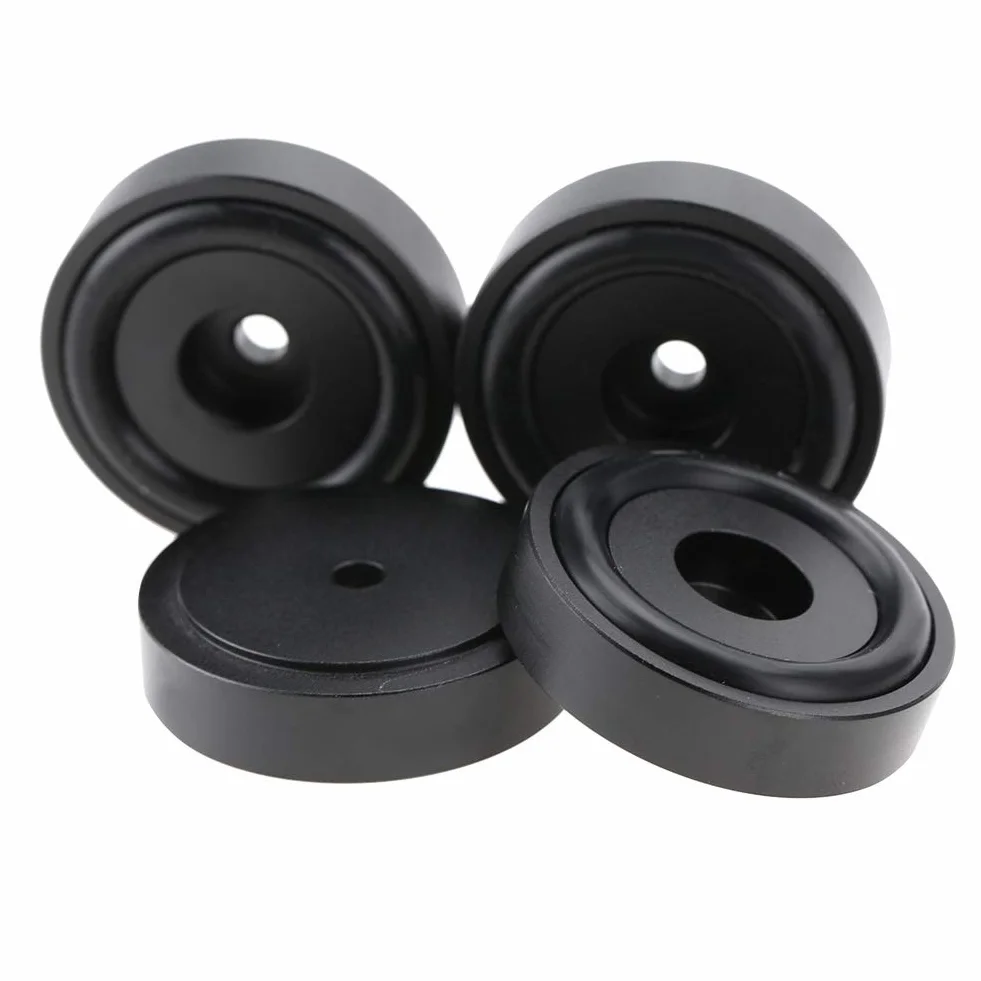 Garsent 4 szt. podkładki do wzmacniaczy, 40 x 10 mm, stop aluminium, uniwersalne, miedziane, kolce, podkładki, izolacja, piaskowanie, wzmacniacz, podkładki, stopy, czarne, 4 szt