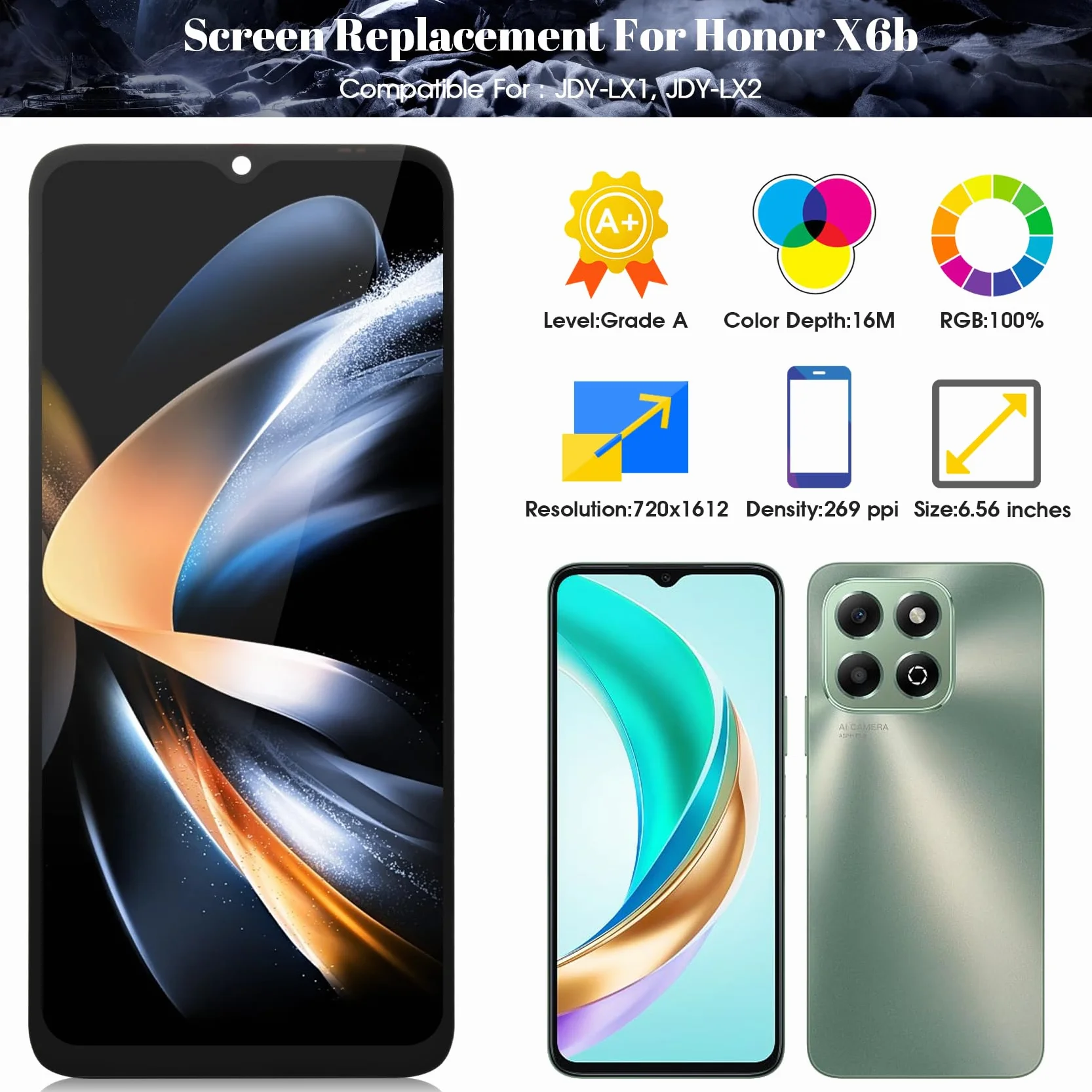 Dla Huawei Honor X6B ekran LCD zamiennik dla Huawei Honor X6B JDY-LX1 JDY-LX2 ekran dotykowy digitizer zestaw naprawczy bez ramki (czarny)