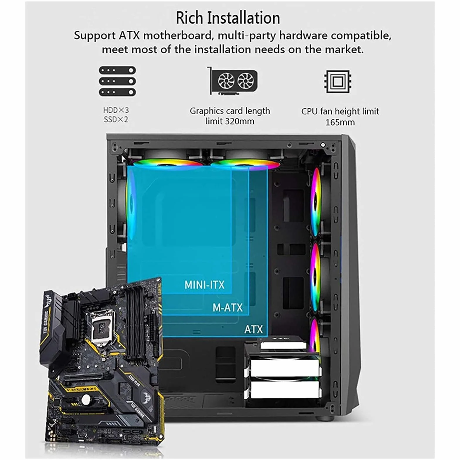 Obudowa Komputera Typu Mid-tower ATX, M-ATX, MINI-ITX, Panel Boczny Ze Szkła Hartowanego, 1 USB 3.0, 2 USB 2.0, Obsługuje Chłodzenie Wodne I Może Być Wyposażona W 6 Wentylatorów(White)