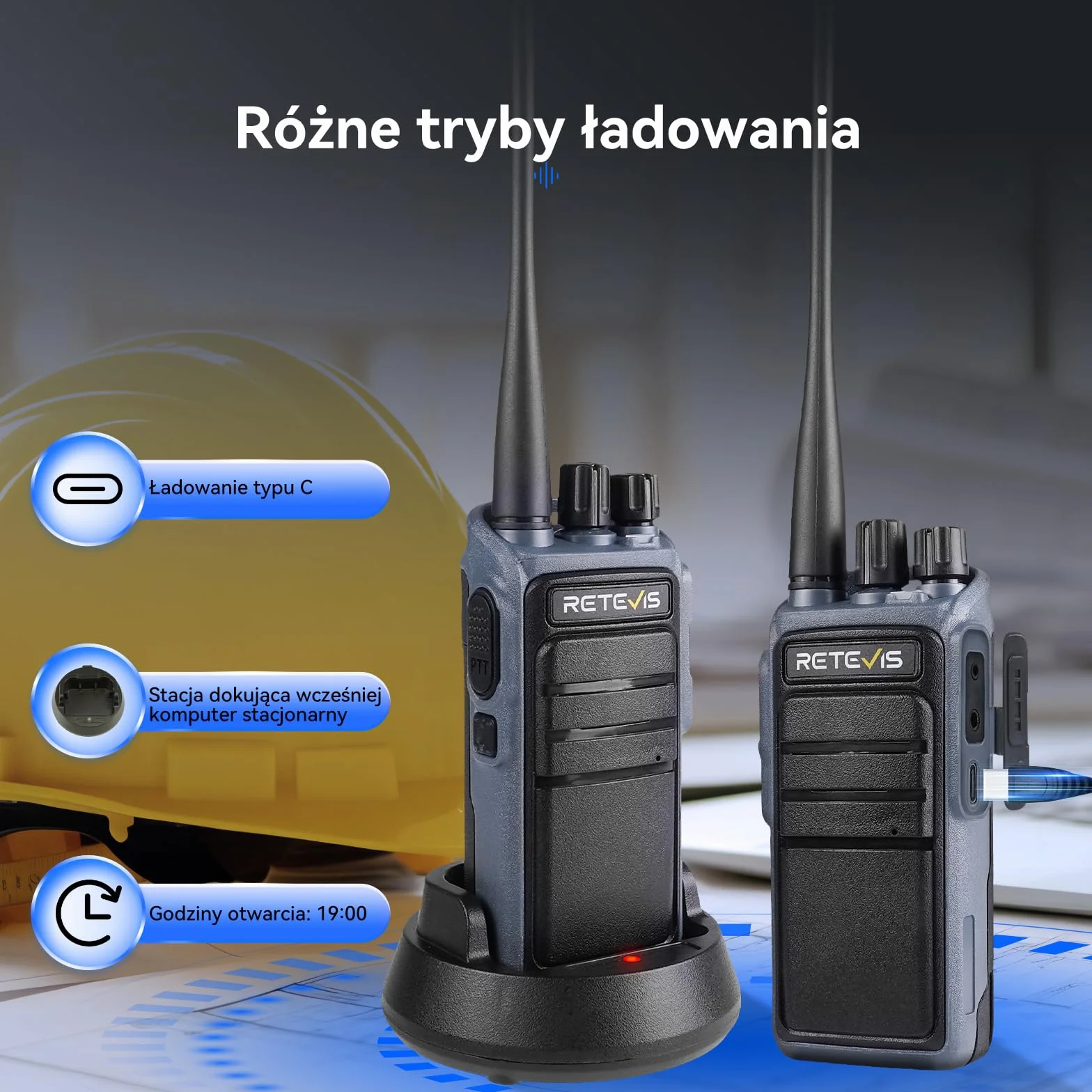 Retevis C64 Walkie Talkies Dwupasmowe krótkofalówki dalekiego zasiegu, Inteligentne Rozpoznawanie Głosu, Redukcja Szumów, Przenośne Radio ze Słuchawkami do Restauracji, Hoteli (Czarne, 4 szt)