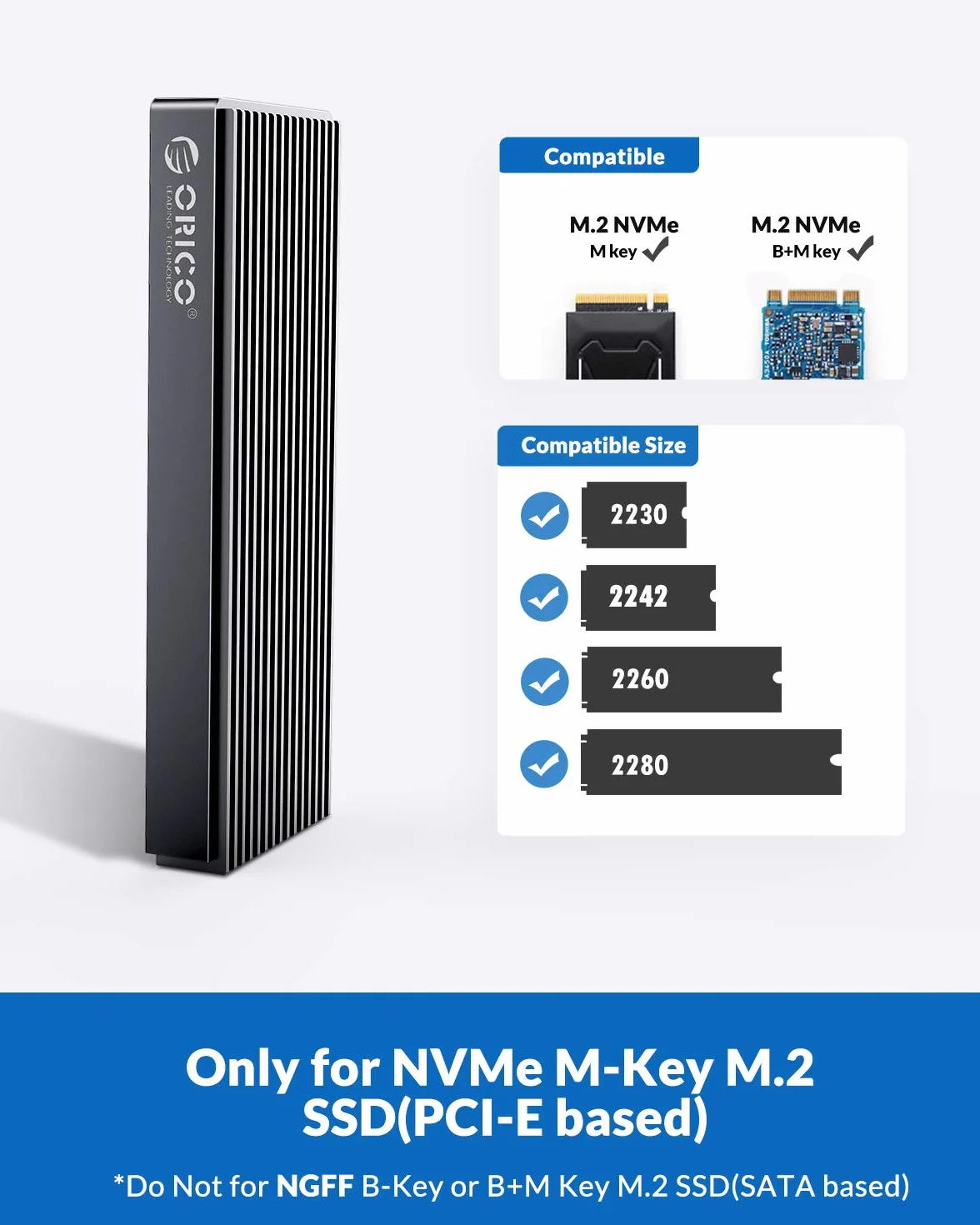ORICO NVMe M.2 SSD obudowa 20 Gbps do 2000 MB/s, USB 3.2 Gen2x2 USB-C aluminium NVMe adapter do PCIe NVMe M-Key/B+M Key 2230/2242/2260/2280 -M2PAC3