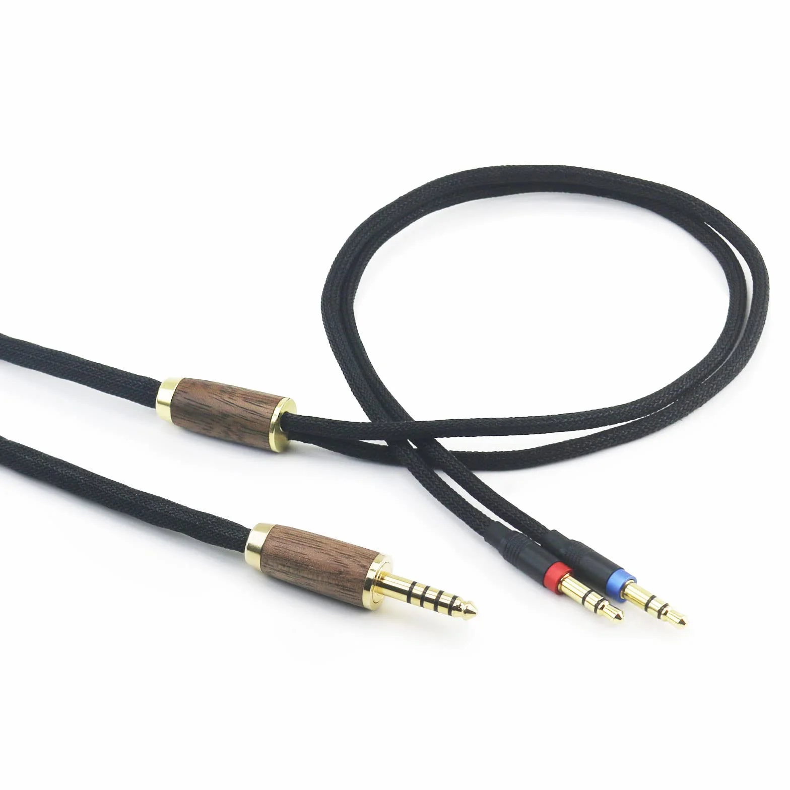 ABLET 4,4 mm 7N OCC Balanced Cable Copper Platerowana Posrebrzana obudowa z drewna orzechowego, kompatybilny ze słuchawkami Hifiman Sundara, Ananda, Arya, HE400SE, HE4XX, HE-400i (wersja 2 x 3,5 mm)
