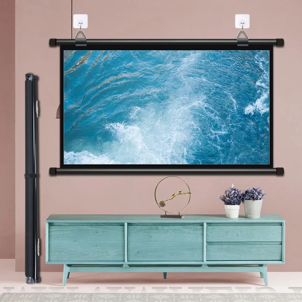 Ekran Projekcyjny 60/72 cali, Ekran Projektora HD 4:3/16:9 do Montażu Ściennego, Ekrany Filmowy Rolkowego do Kina Domowego Sala Lekcyjna Konferencja(16:9,72inch)