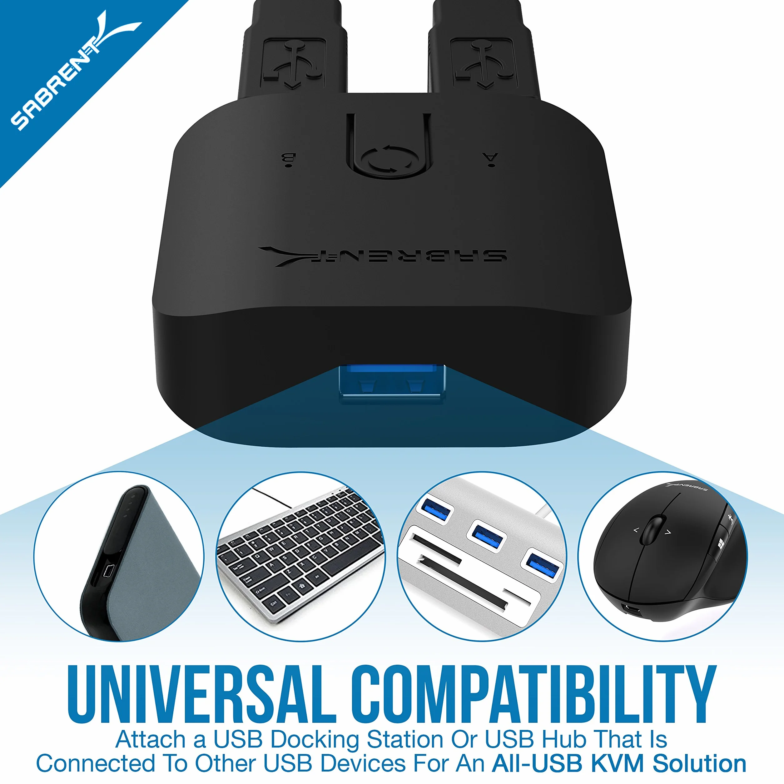 SABRENT Przełącznik USB 3.2, 2 w 1 out, rozgałęźnik peryferyjny, przełącznik dzielenia się USB, adapter rozdzielający do komputera, drukarki, skanera, myszy, klawiatury, wskaźników urządzeń LED