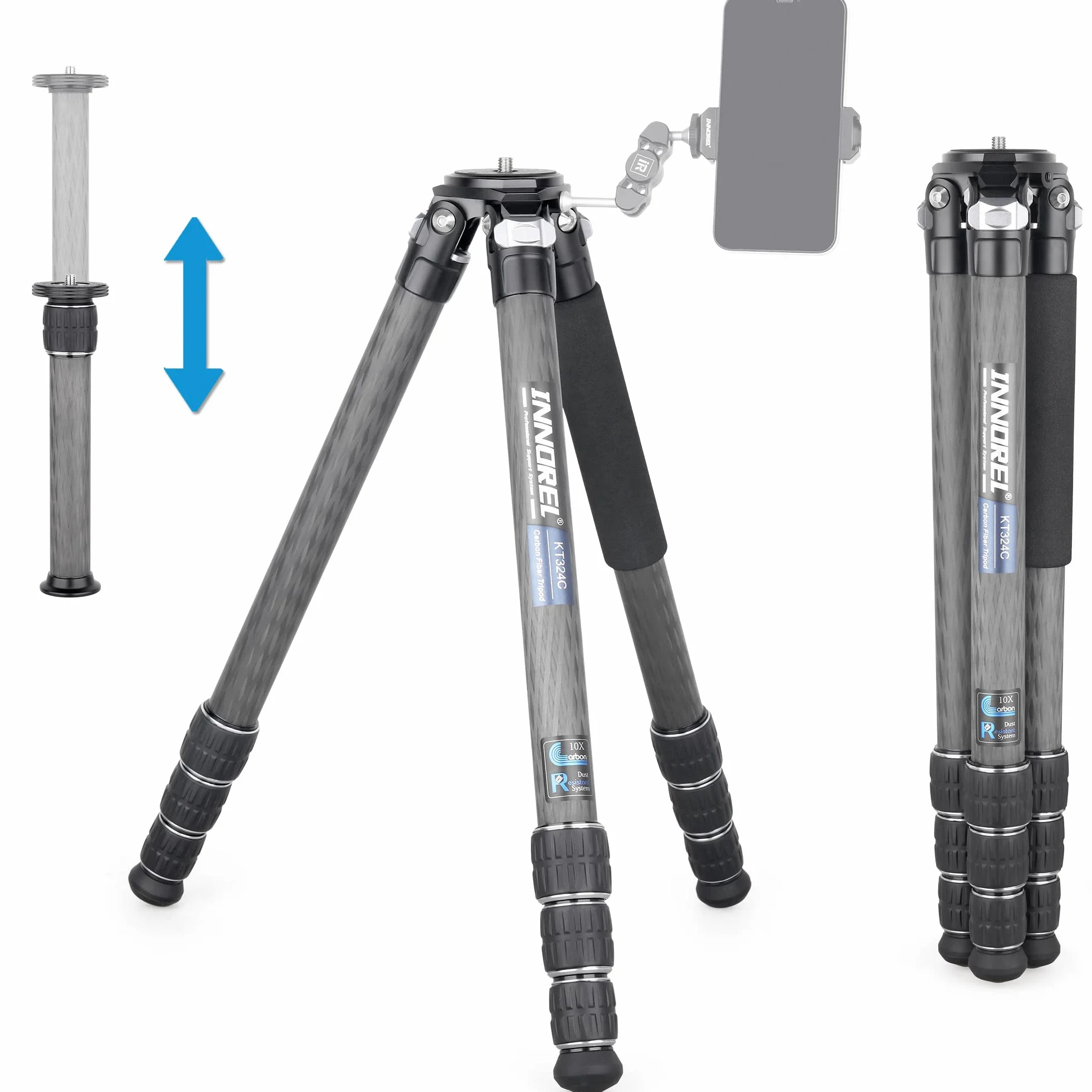 Profesjonalny przenośny statyw INNOREL KT324C z włókna węglowego, kompaktowy, do cyfrowych lustrzanelek DSLR, obciążenie 25 kg, rurka 32,5 mm