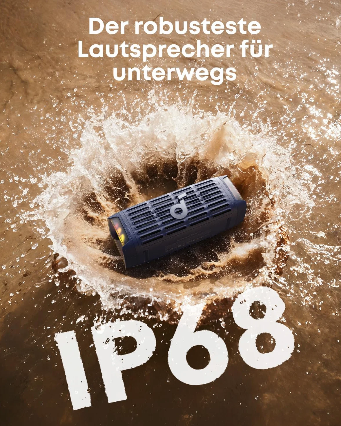 soundcore Boom 3i marki Anker(odnowiona), wytrzymałe głośniki zewnętrzne, przenośne, IP68, pływające, pyłoszczelne, odporne na słoną wodę, BassUp 2.0, 50 W, Bluetooth 5.3, 16 godzin odtwarzania