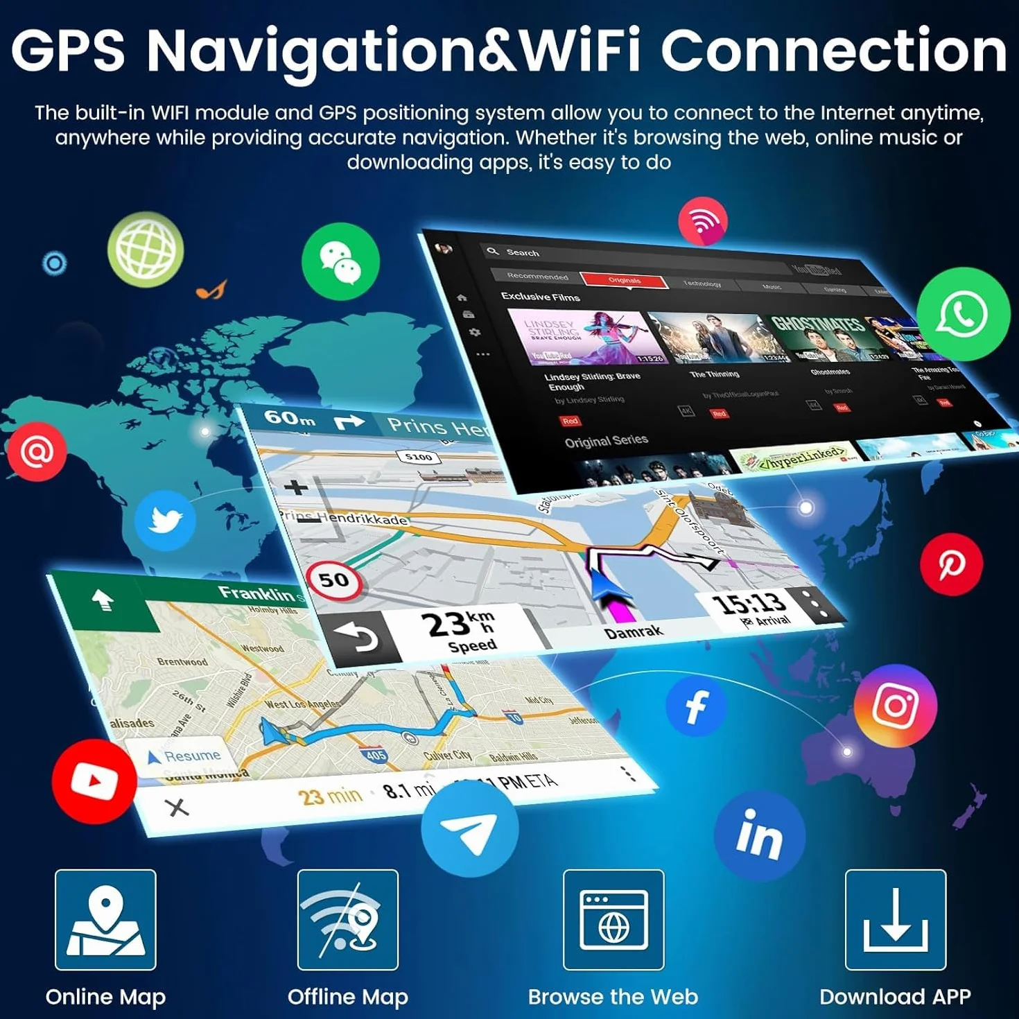 BYNYXI 9 cali 2 GB + 32 GB bezprzewodowy system Android, auto CarPlay, kompatybilny z Ford Transit Custom 2018-2023, Android 14, nawigacja GPS, podzielony ekran, WIFI, Bluetooth, radio samochodowe