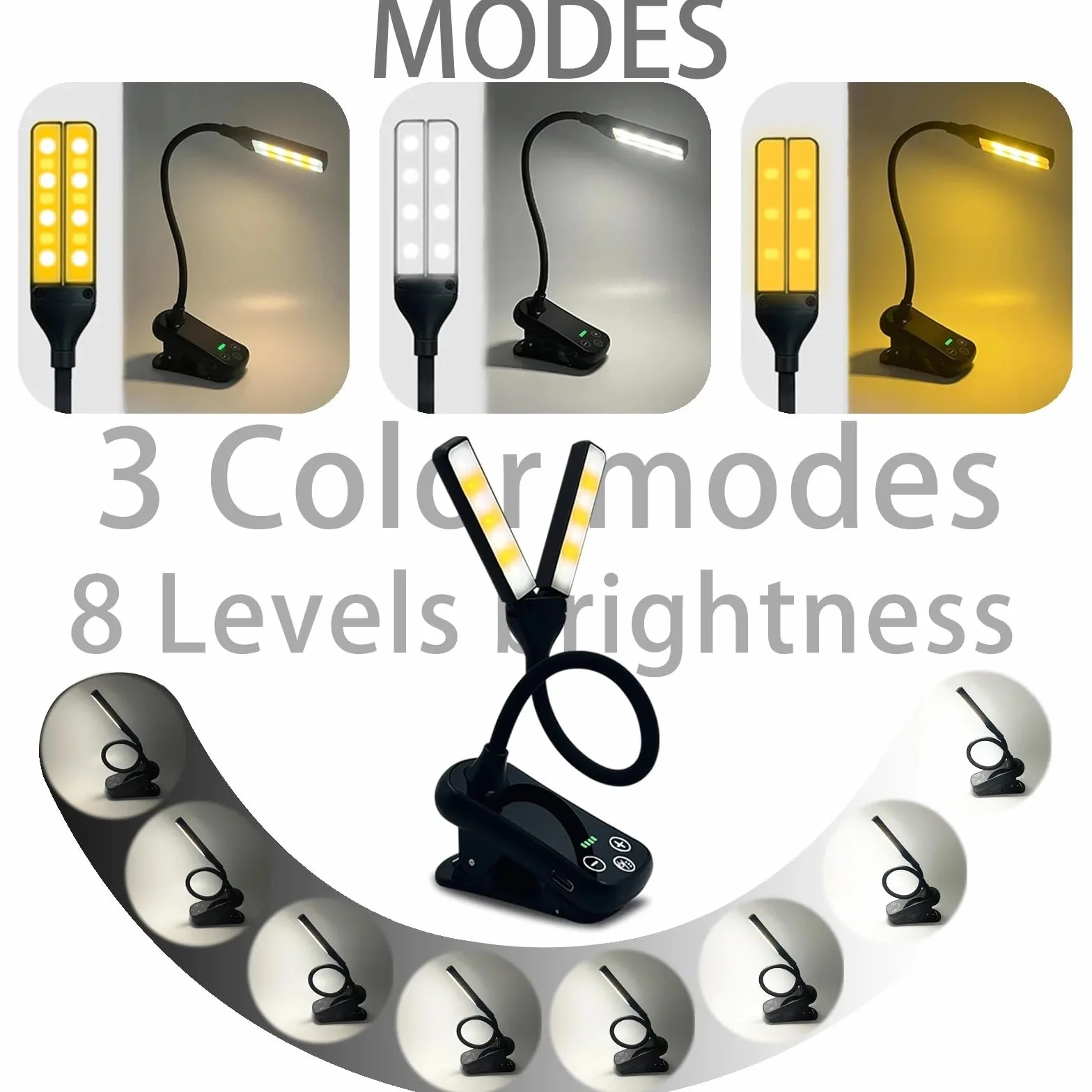 Lampka do czytania USB LED ładowalna lampka do czytania klips regulowana elastyczna lampka nocna do nauki czytania biuro lampka nocna 1 szt., SAGESWA, biała
