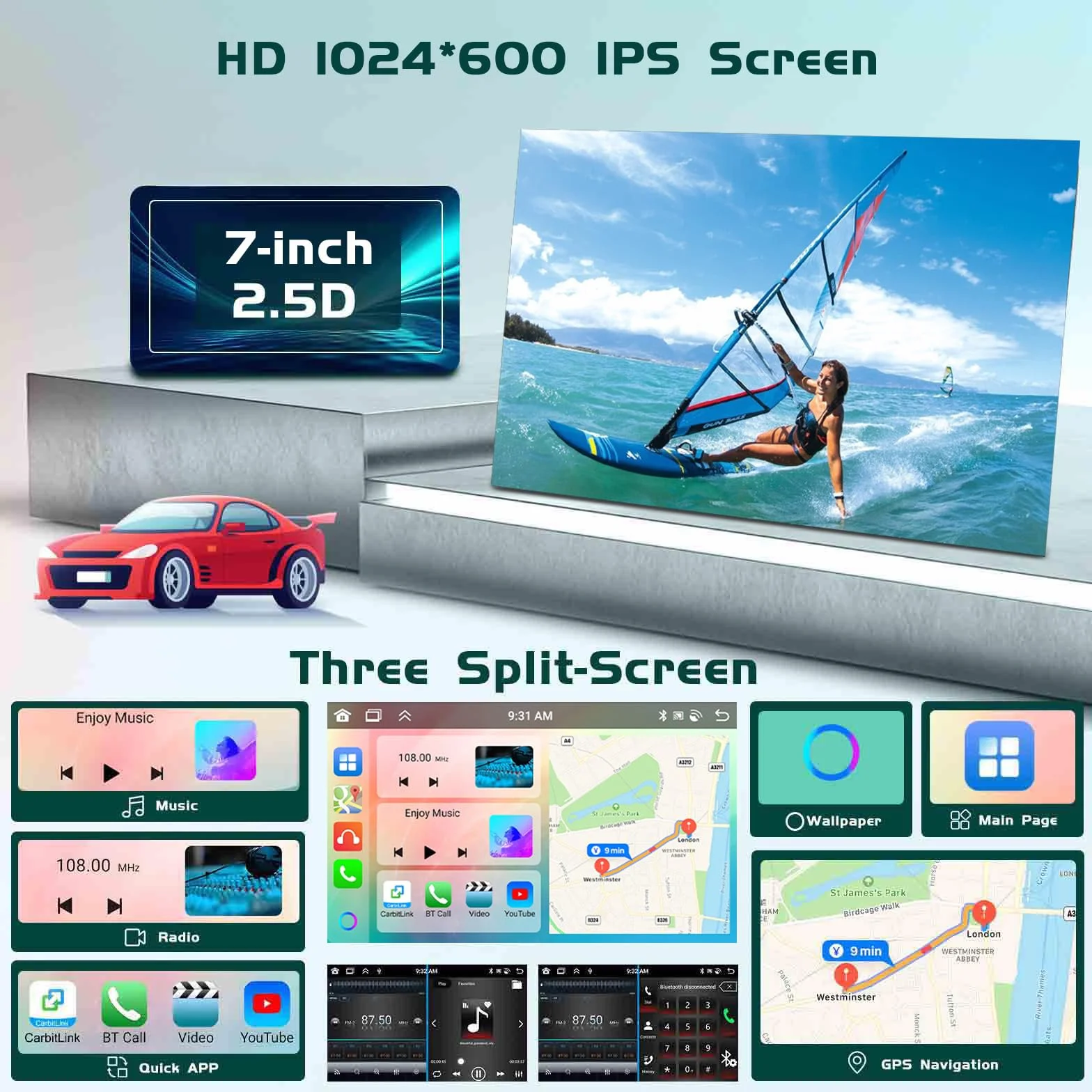 8 Core 6G + 128G DSP Hikity Android 15 radio samochodowe do VW Golf 5 6 Passat Tiguan Polo Caddy Seat, 9-calowy ekran dotykowy radio samochodowe z bezprzewodowym CarPlay Android Auto GPS WiFi RDS/FM