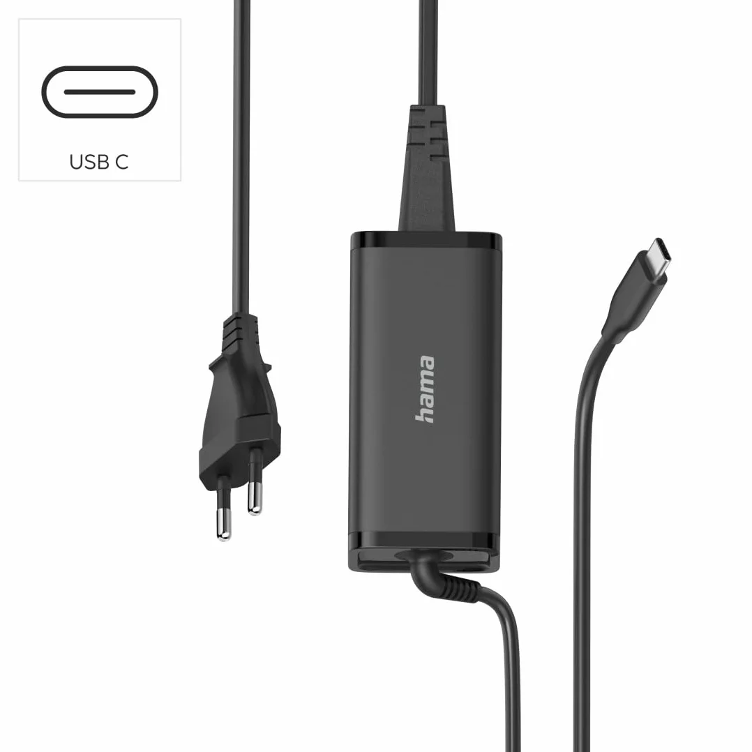 Hama Uniwersalny Zasilacz GaN USB-C 100W, Kompatybilny z Laptopem, Tabletem, Konsolą, Wydajny i Niskie Emisje Ciepła, Bezpieczne Ładowanie dla Wszystkich Urządzeń