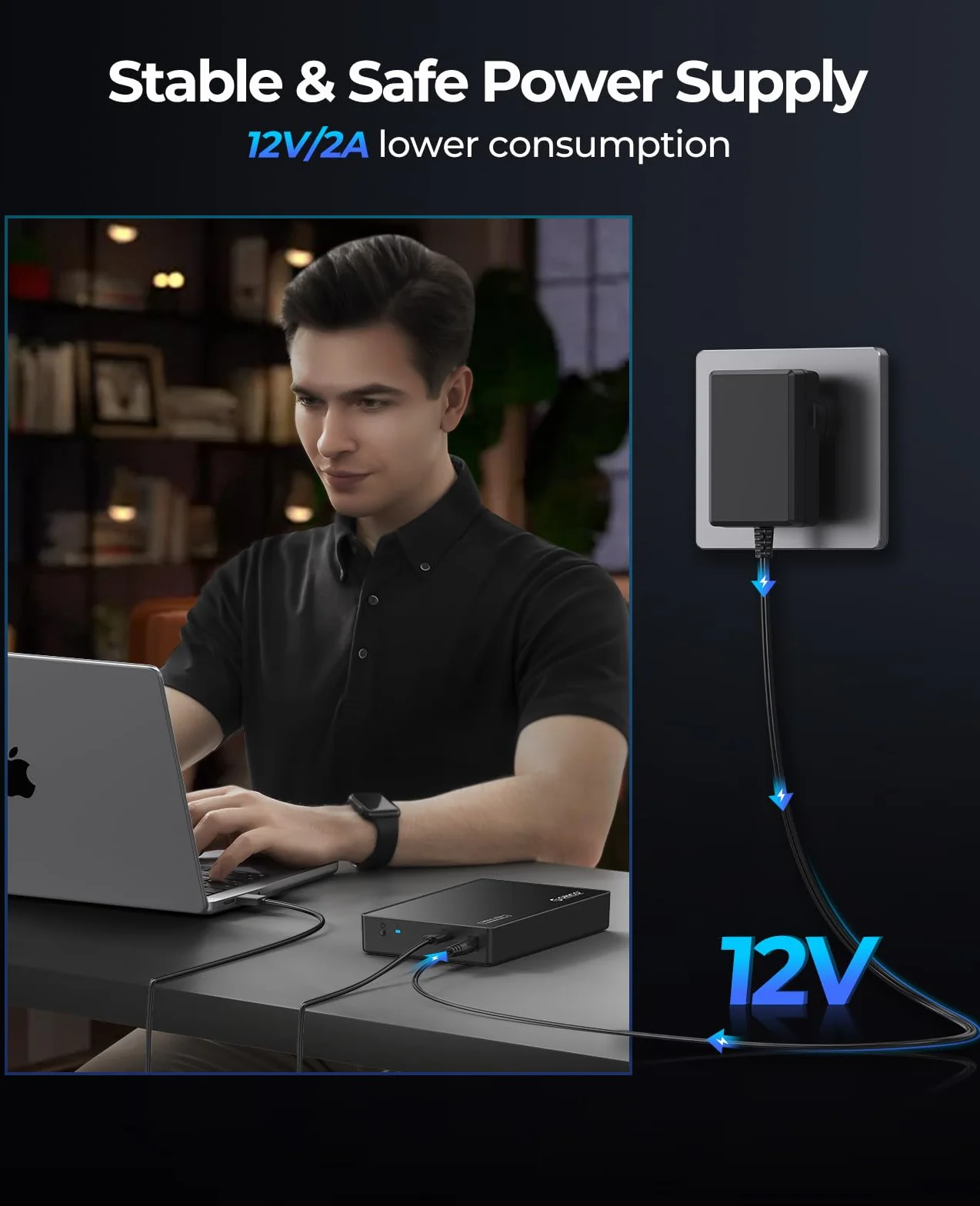 ORICO Zewnętrzna obudowa dysku twardego 3,5 cala SATA III do USB 3.1 typ C do instalacji HDD Obsługa dysków UASP i 16 TB - czarna