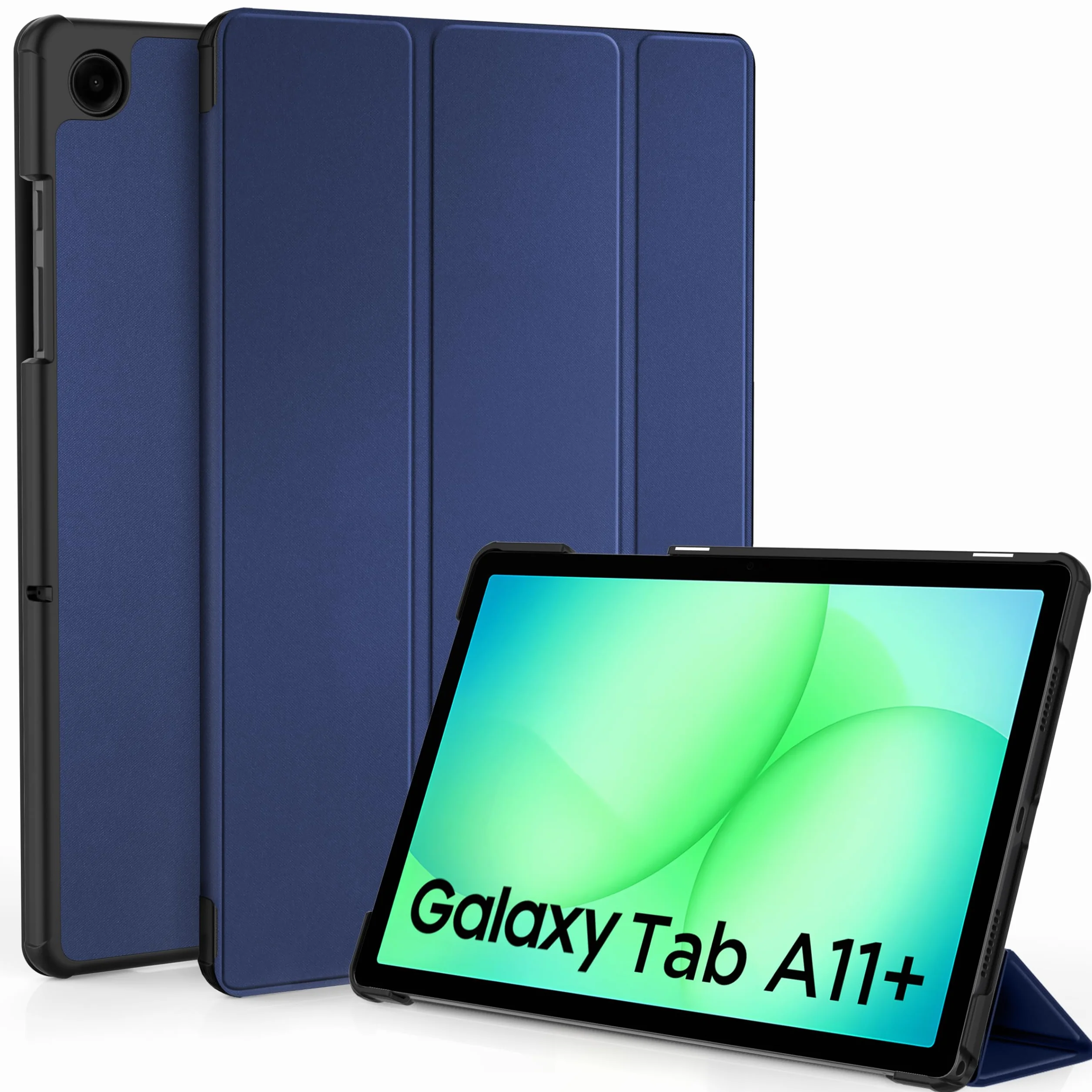 EasyAcc Etui do Samsung Galaxy Tab A11+ Plus/ A9+ 11 cali 2025, ultracienkie etui ochronne ze skóry poliuretanowej z funkcją stojaka i funkcją automatycznego uśpienia/budzenia, ciemnoniebieskie