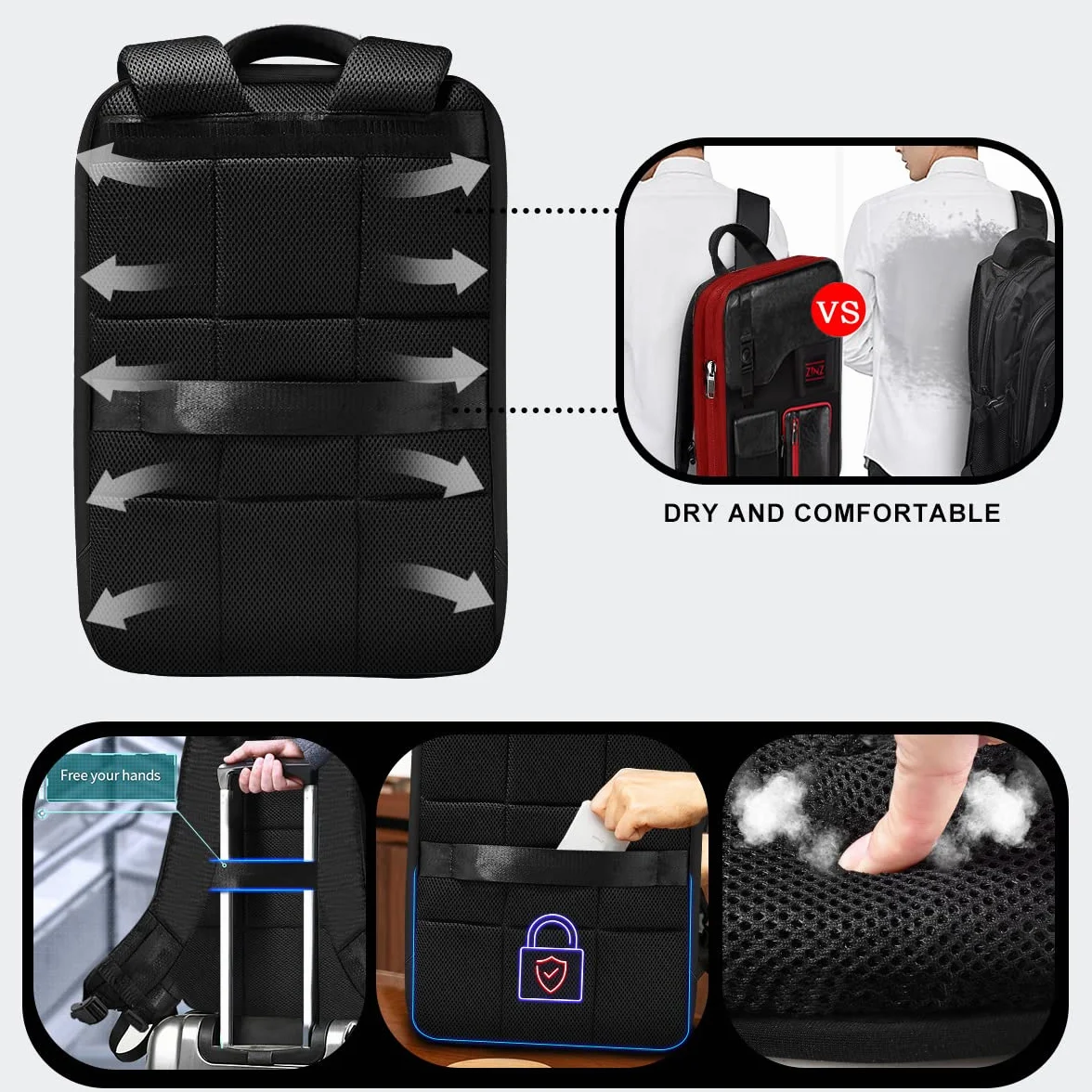 ZINZ Slim & Expandable 15 15.6 16 Inch Laptop Backpack for Business, Wodoodporny, antykradzieżowy plecak podróżny dla mężczyzn i kobiet,Czarny Czerwony