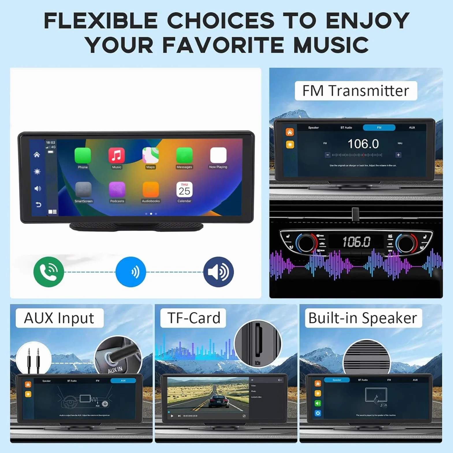 Samochodowe Stereo, Bezprzewodowy 10,26-calowy Ekran Dotykowy IPS Samochodowe Stereo, Przenośny Odtwarzacz Multimedialny BT5.0 Mirror Link, dla dla Android Auto