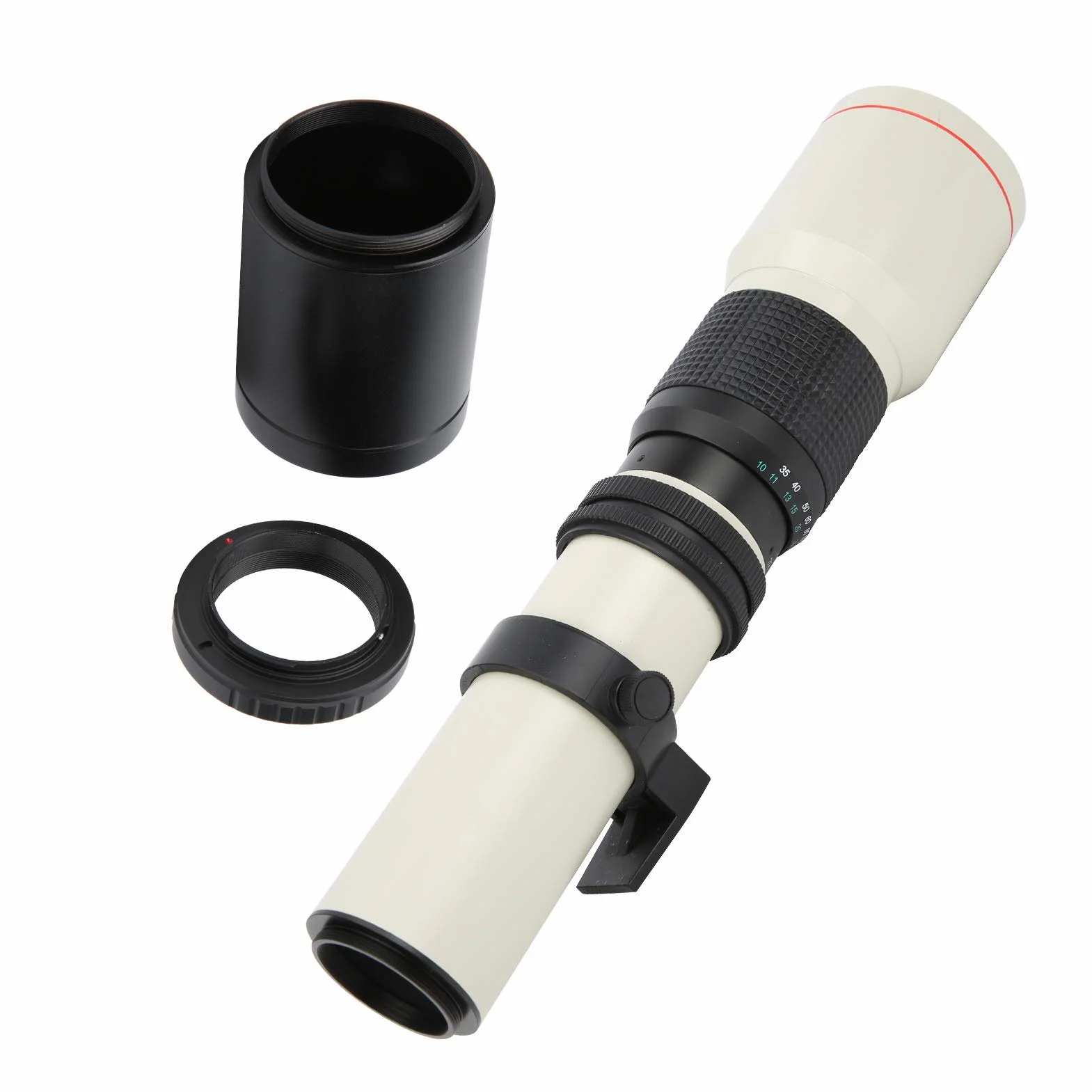Teleobiektyw 500 mm F8‑F32 z ręcznym ustawianiem ostrości z 2-krotnym telekonwerterem do montażu Olympus OM, biały, przypadkowy