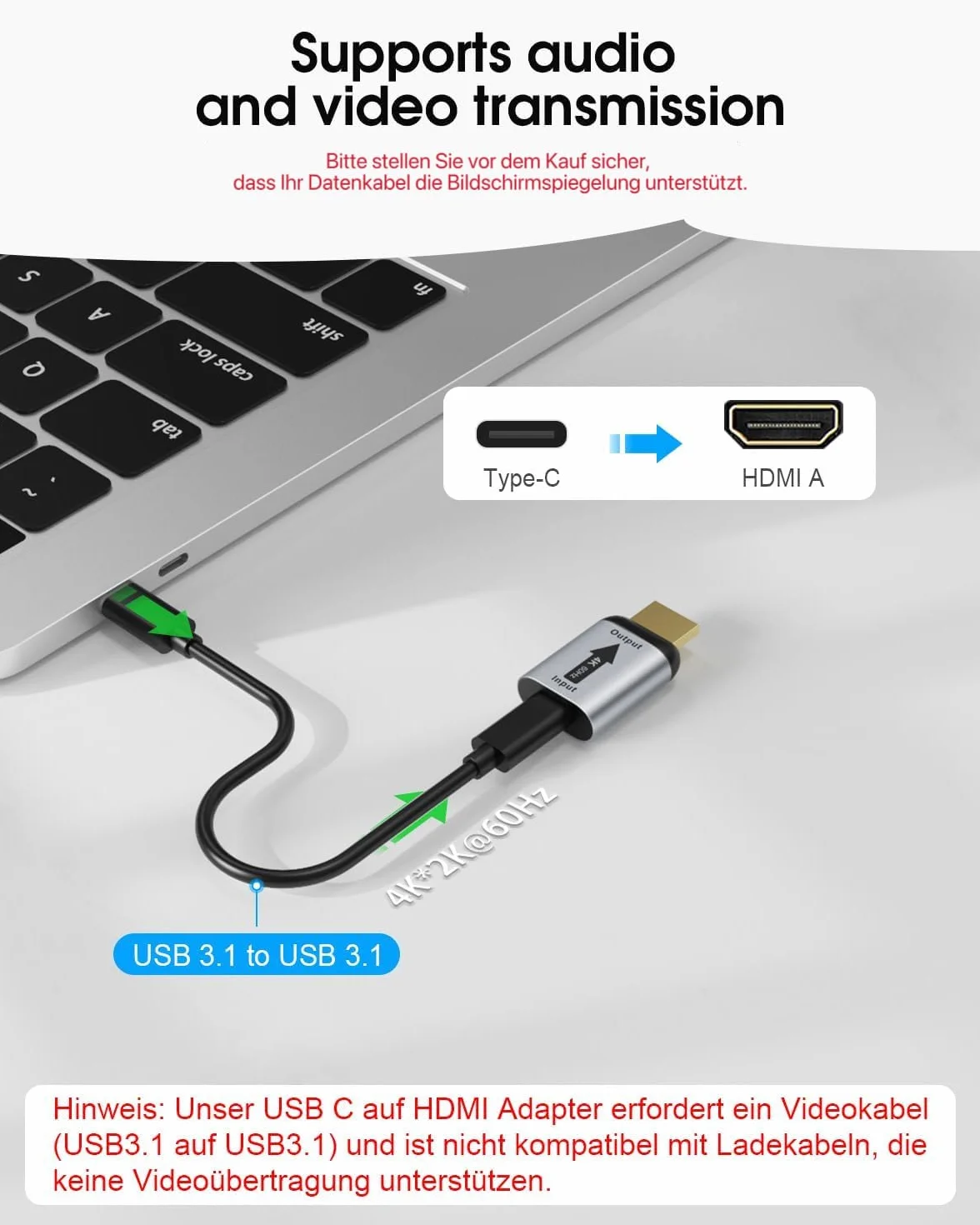 ELUTENG USB C na HDMI 2.0 Adapter, 4K@60Hz USB C gniazdo na HDMI wtyczka Typ C do złącza HDTV Konwerter Thunderbolt 3/4 Adapter do monitorów TV i telewizorów