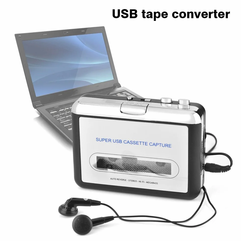 PUSOKEI Konwerter kasety na MP3 - odtwarzacz kasetowy USB kaseta taśma do PC MP3 CD Converter Capture, magnetofon kasetowy ze słuchawkami, łatwy w użyciu