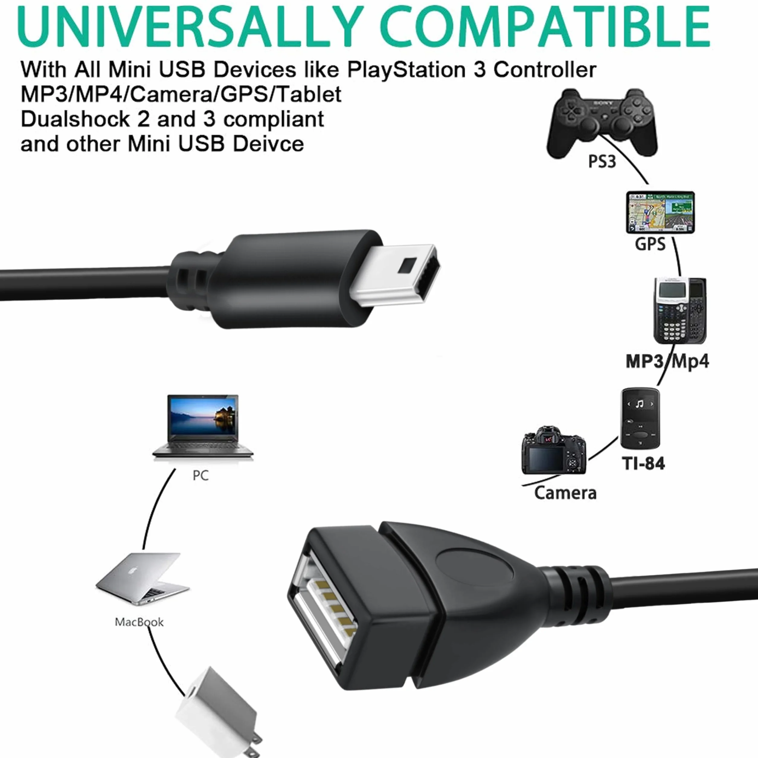 RiaTech (2 sztuki mini USB OTG kabel – gniazdo USB A na mini USB B 5 pin wtyczka adapter kabel