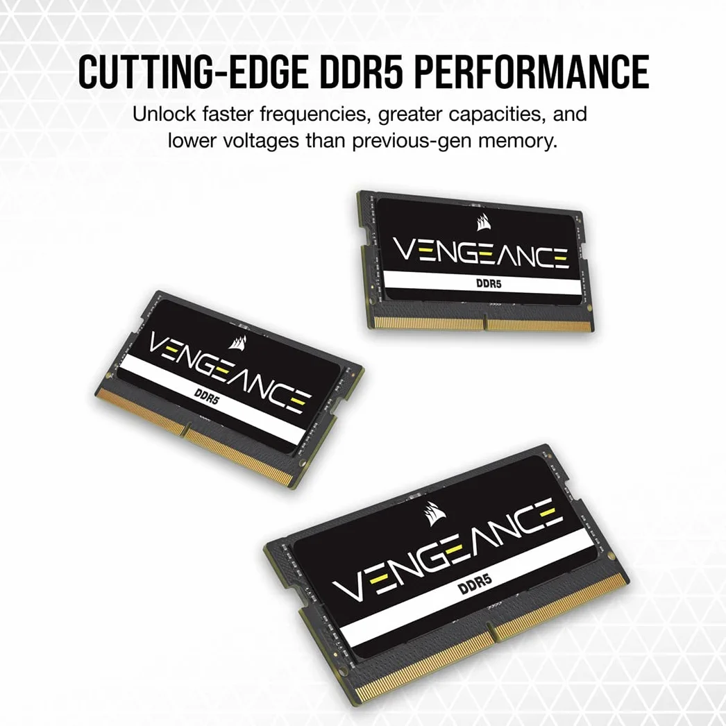 CORSAIR VENGEANCE SODIMM DDR5 RAM 8GB (1x8GB) do 4800MHz C40 1.1v Intel XMP iCUE Kompatybilna Pamięć Komputera – Czarny (CMSX8GX5M1A4800C40)