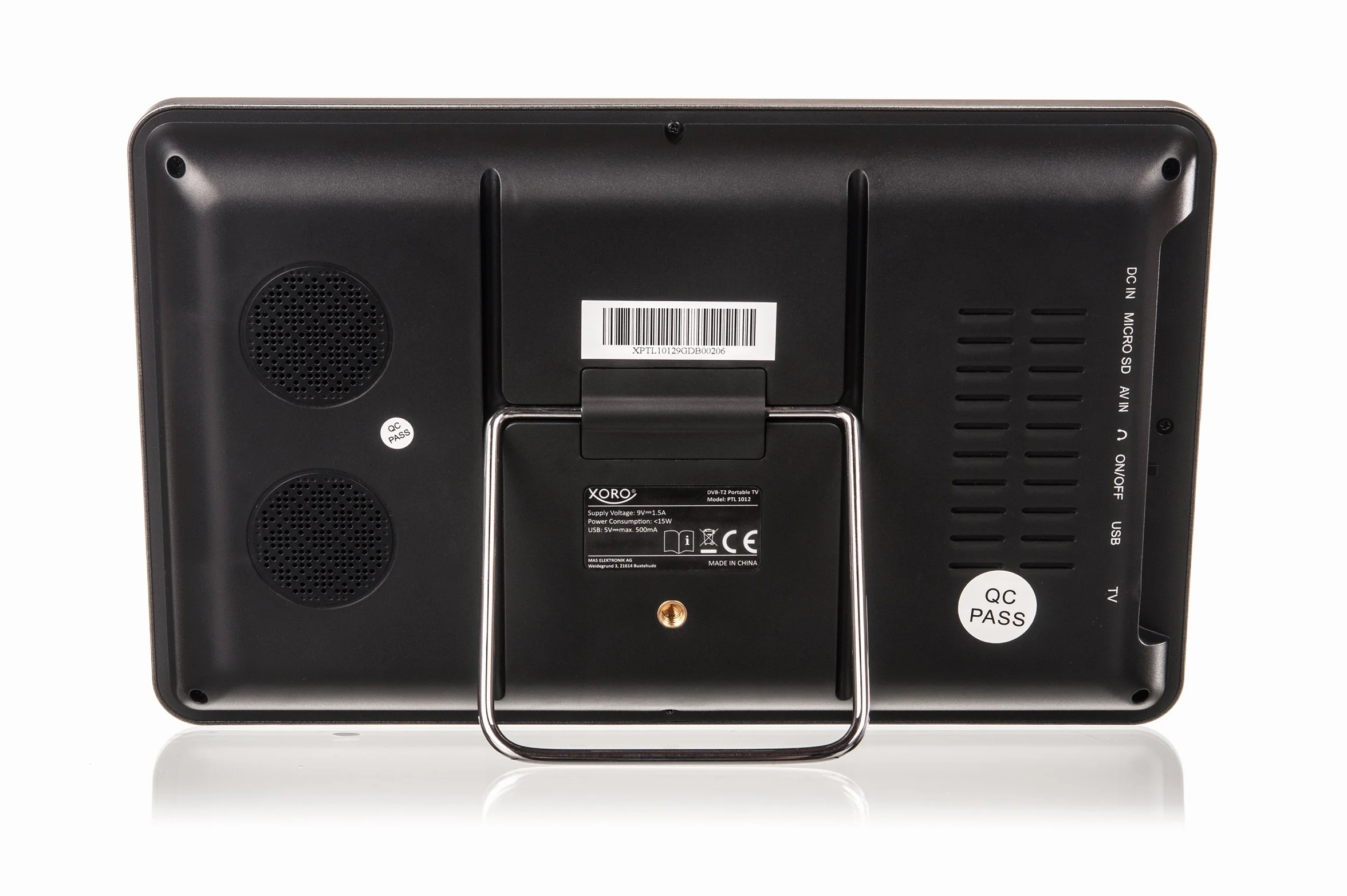 Xoro PTL 1012 telewizor o przekątnej 25,6 cm (10,1 cala) (o pojemności 4800 mAh, przenośny DVB-T/DVB-T2, H.265/HEVCDekoder, funkcja PVR Ready, odtwarzacz multimedialny i aktywna antena teleskopowa z magnetyczną nóżką), kolor czarny