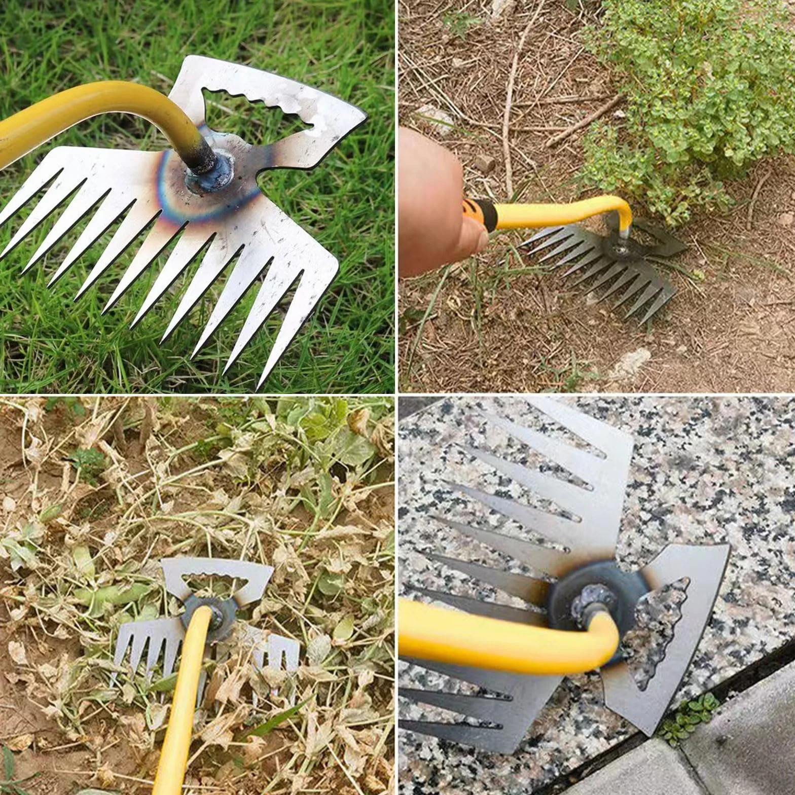 MOGADEE® Wyrywacz do chwastów z uchwytem 40 cm, do usuwania chwastów, 11 zębów 2 w 1, ręczny, ze stali nierdzewnej, pomocnik ogrodnika, 1 szt.