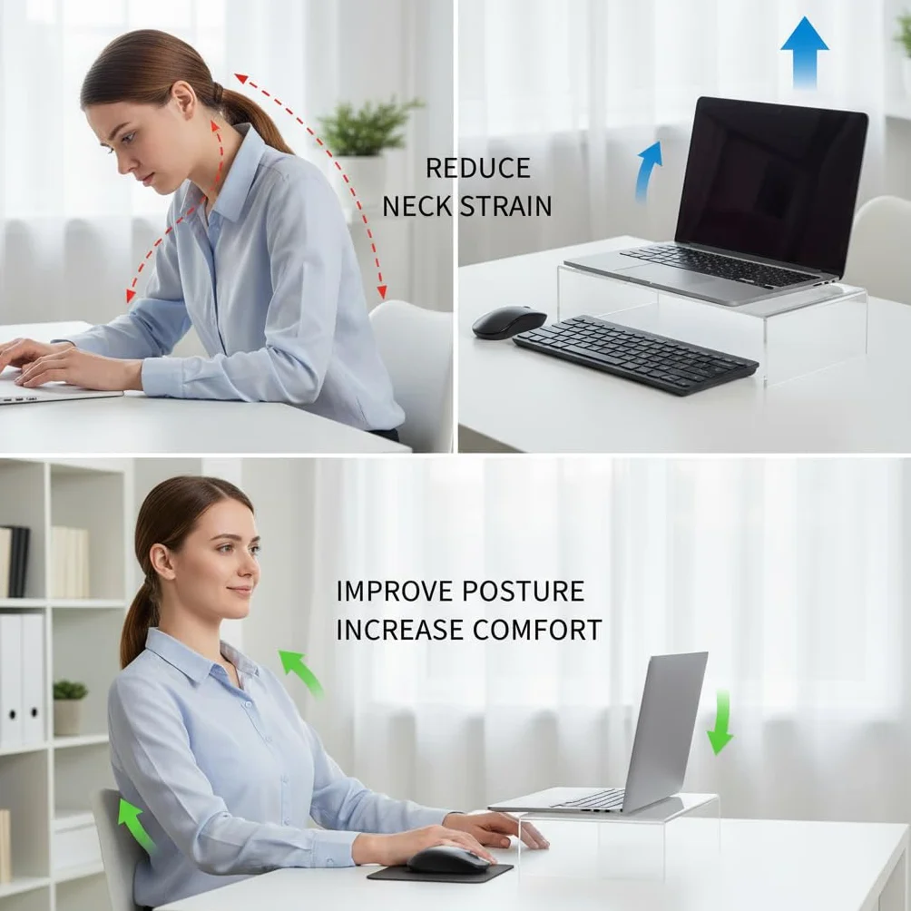 Azar Displays 515338-1PK Akrylowy stojak na laptopa, podstawka komputerowa na biurko, stojak na monitor, organizer do szafy na ubrania i buty, wyświetlacz szafki na akcesoria i wystrój (akryl o
