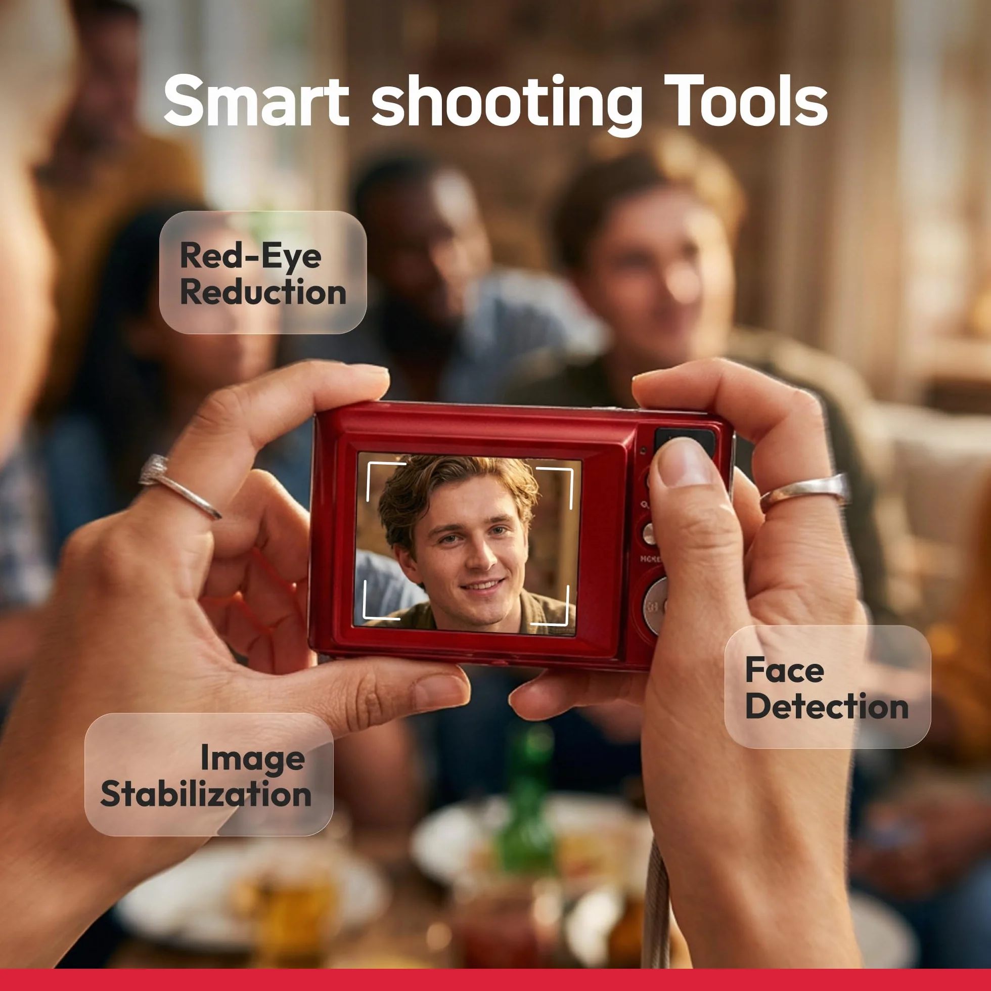 AGFA Realishot DC5500 - kompaktowy aparat cyfrowy, 24 MP, 2,4-calowy ekran LCD, 8-krotny zoom cyfrowy, wideo HD 720p, zewnętrzna pamięć SD, bateria litowa - czerwony