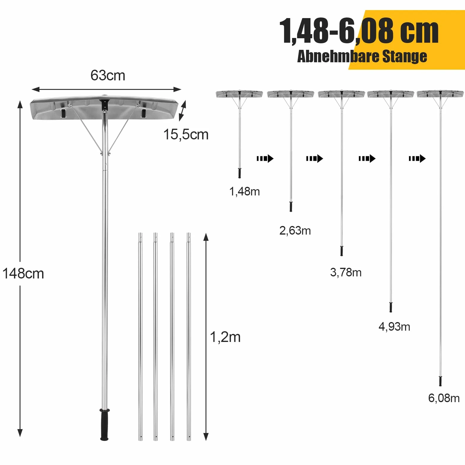 GOPLUS odśnieżarka do dachu z regulacją 148-608 cm, szufla aluminiowa z teleskopowym uchwytem