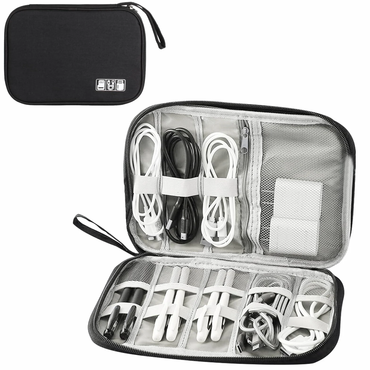 Elektroniczny organizer podróżny - torba do przechowywania kabli, ładowarek, kluczy USB i akcesoriów, czarny, Nowoczesny