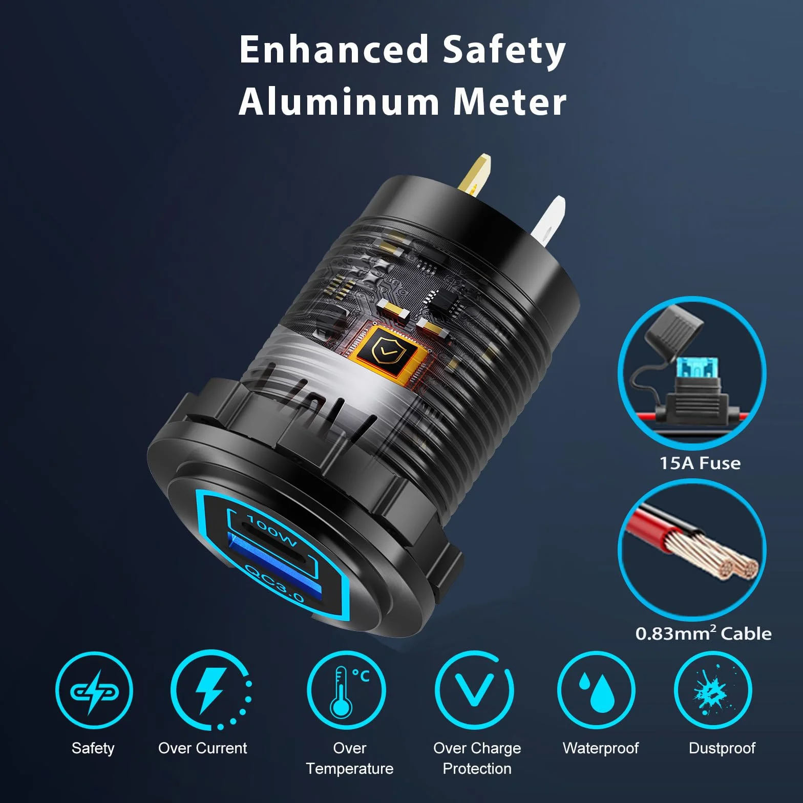 Gniazdo USB C 12V USB PD 100W do laptopa i gniazdo ładowarki samochodowej QC3.0 18W Stop aluminium szybkie ładowanie montaż wpuszczany Zamiennik gniazda zapalniczki Akcesoria do samodzielnego montażu