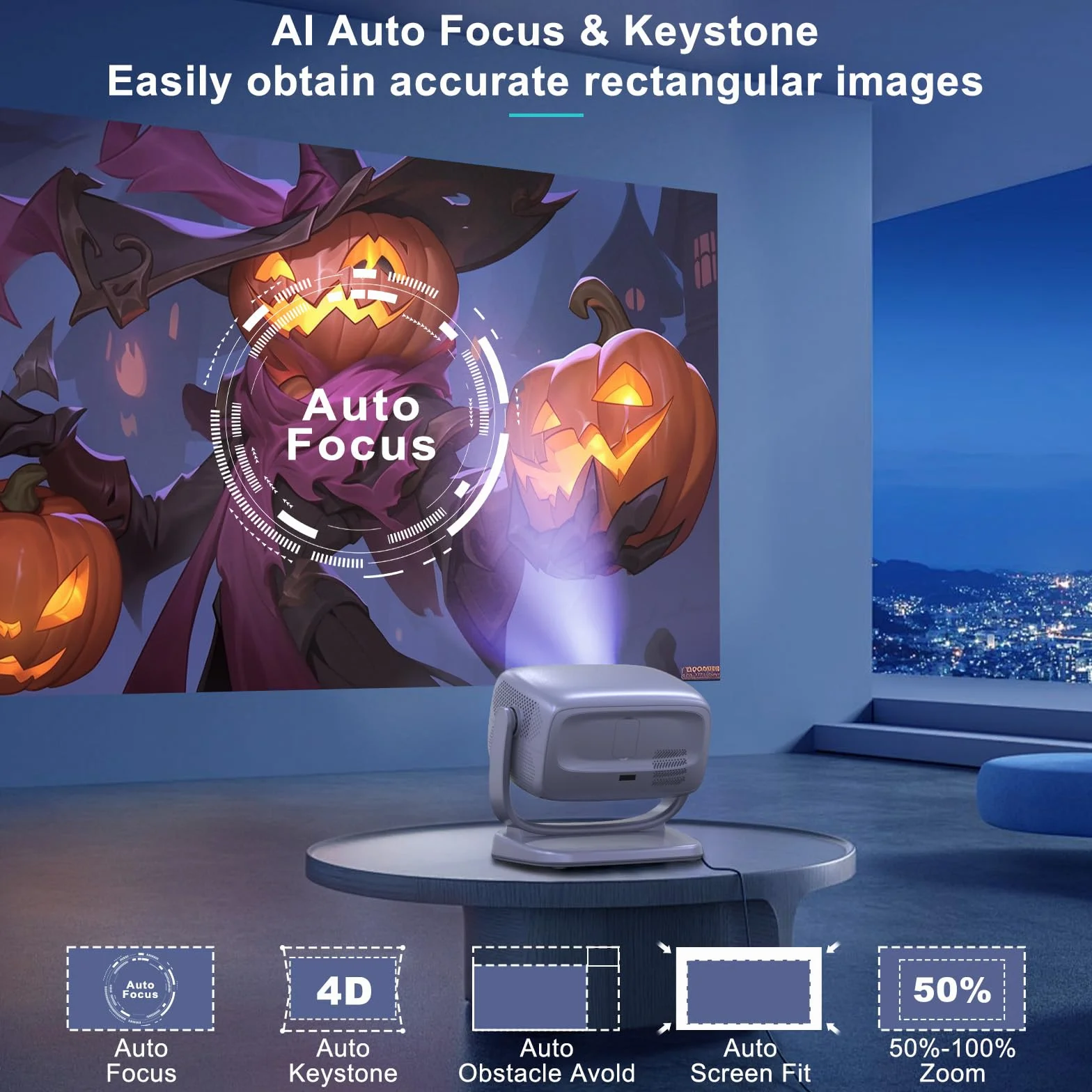 Bezprzewodowy projektor WiFi i przenośny projektor Bluetooth: [autofokus/Keystone/obsługa 360°] Smart TV 4K Projektor filmowy z licencjonowanymi aplikacjami Netflix 850 ASIN