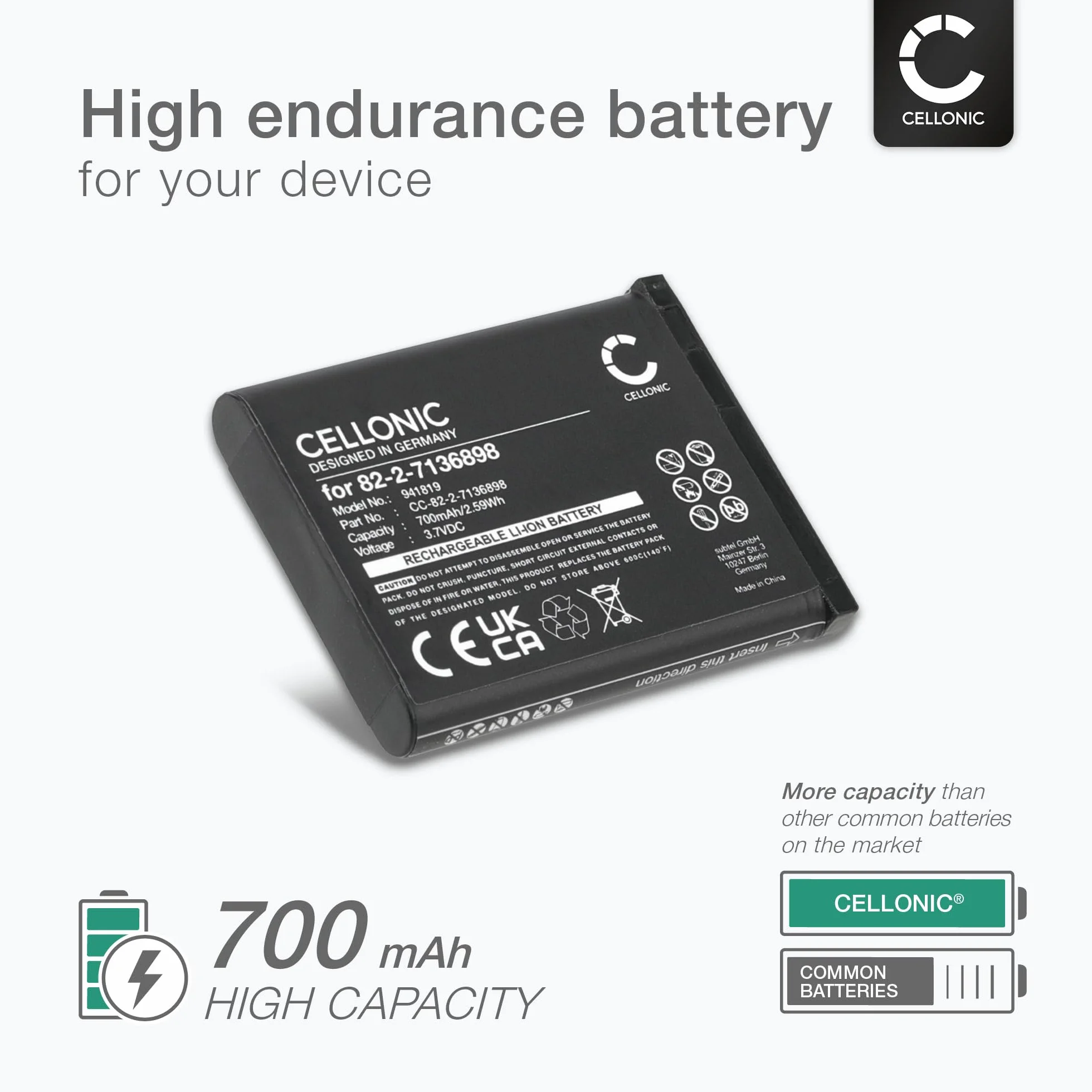 CELLONIC® Bateria 82-2-7136898 700mAh kompatybilna z SteelSeries Arctis Nova Pro, 61527 Naprawa Bezprzewodowy zestaw słuchawkowy audio, wymienny akumulator