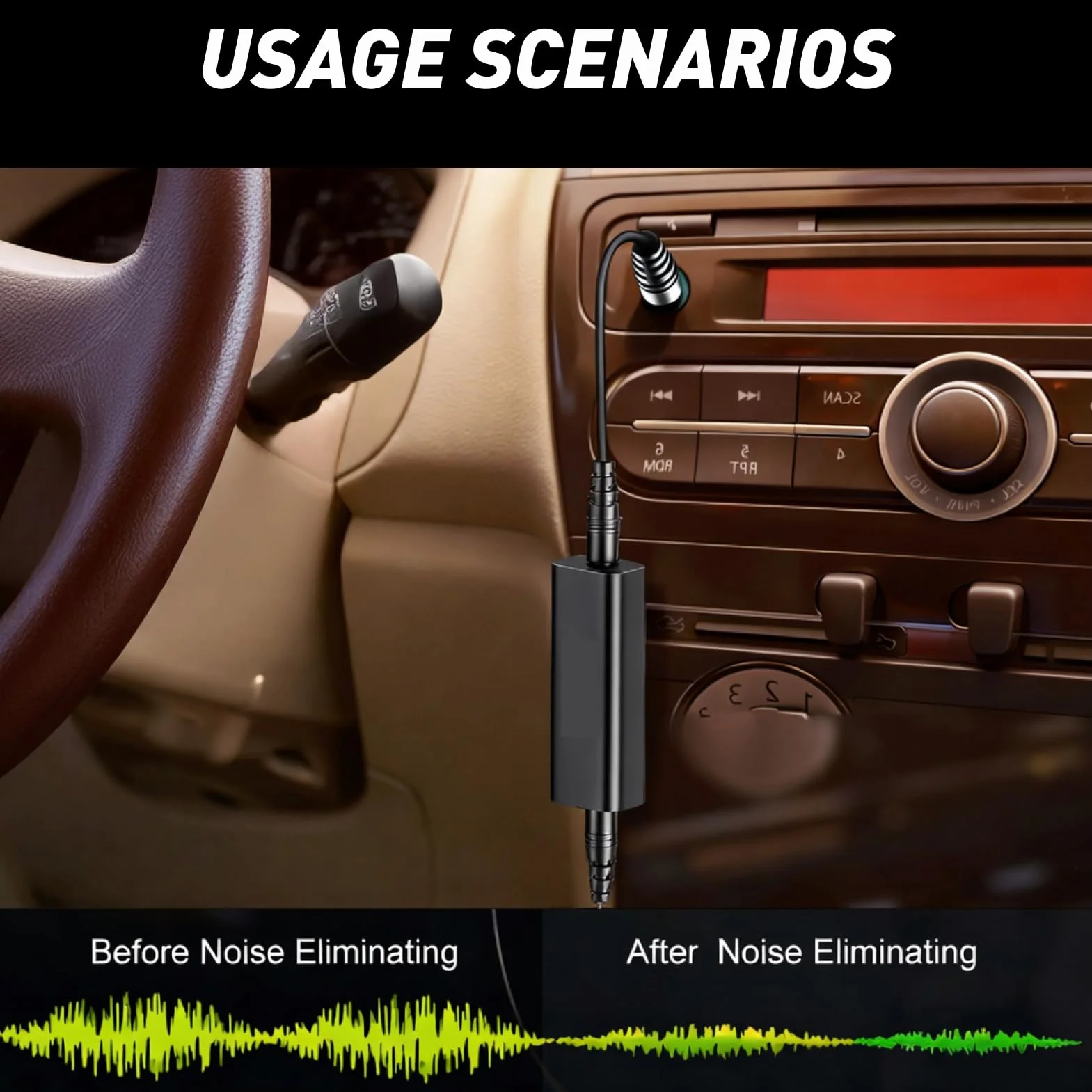 Izolator szumów gruntu, z kablem audio 3,5 mm, izolator szumów z pierścieniem uziemienia redukuje szumy, kompaktowy przenośny do samochodowych systemów audio i stereo do domu do odbiorników