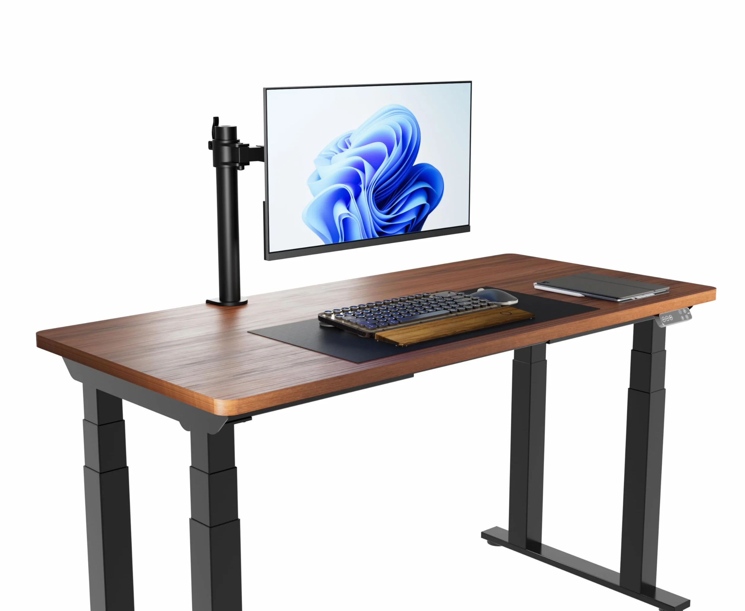 Amazon Basics Stojak na 1 monitor komputerowy, mocowanie do biurka z regulacją wysokości, stal, czarny