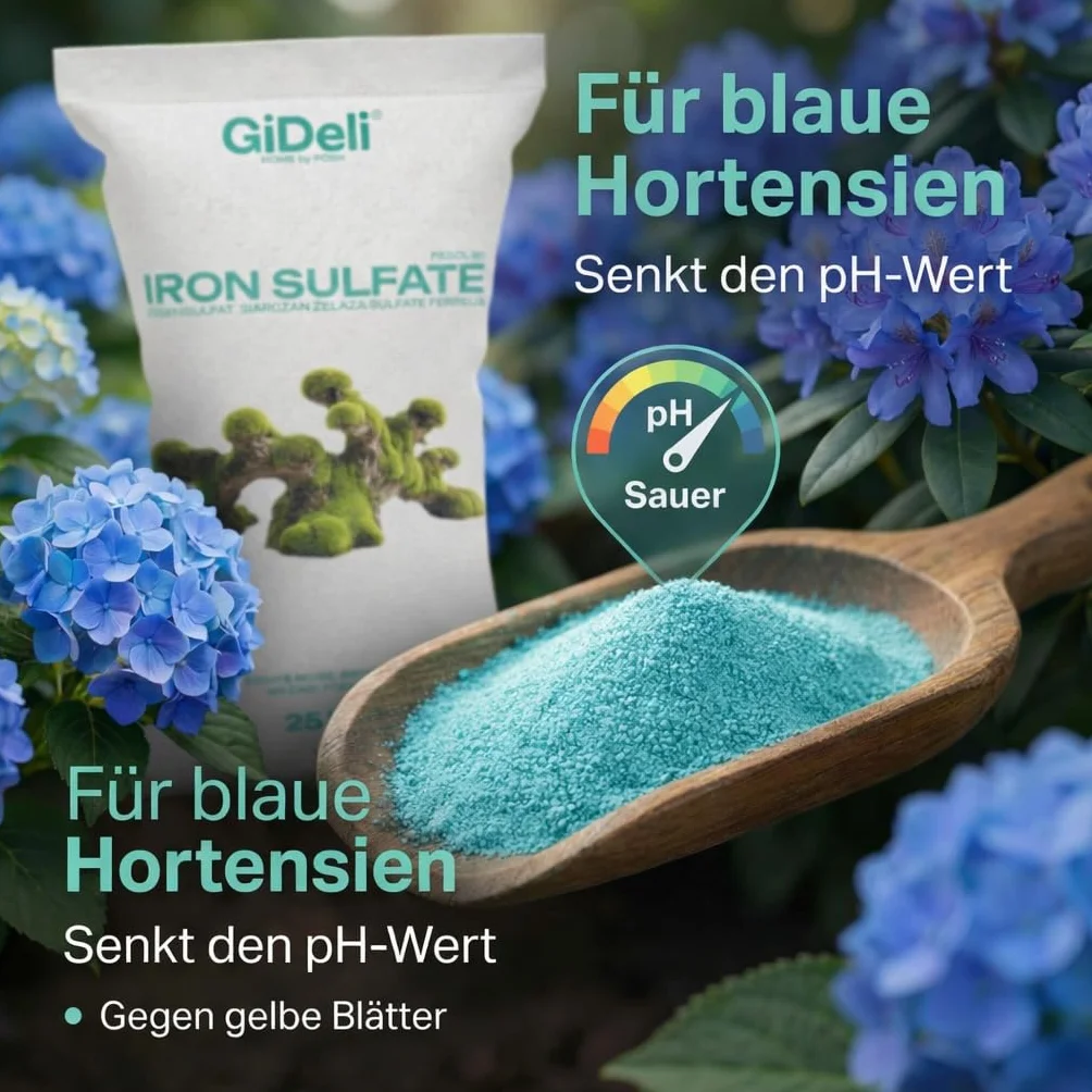 GiDeli FeSO4 siarczan żelaza, 3 kg, heptahydrat hortensji, nawóz do ogrodu i rolnictwa